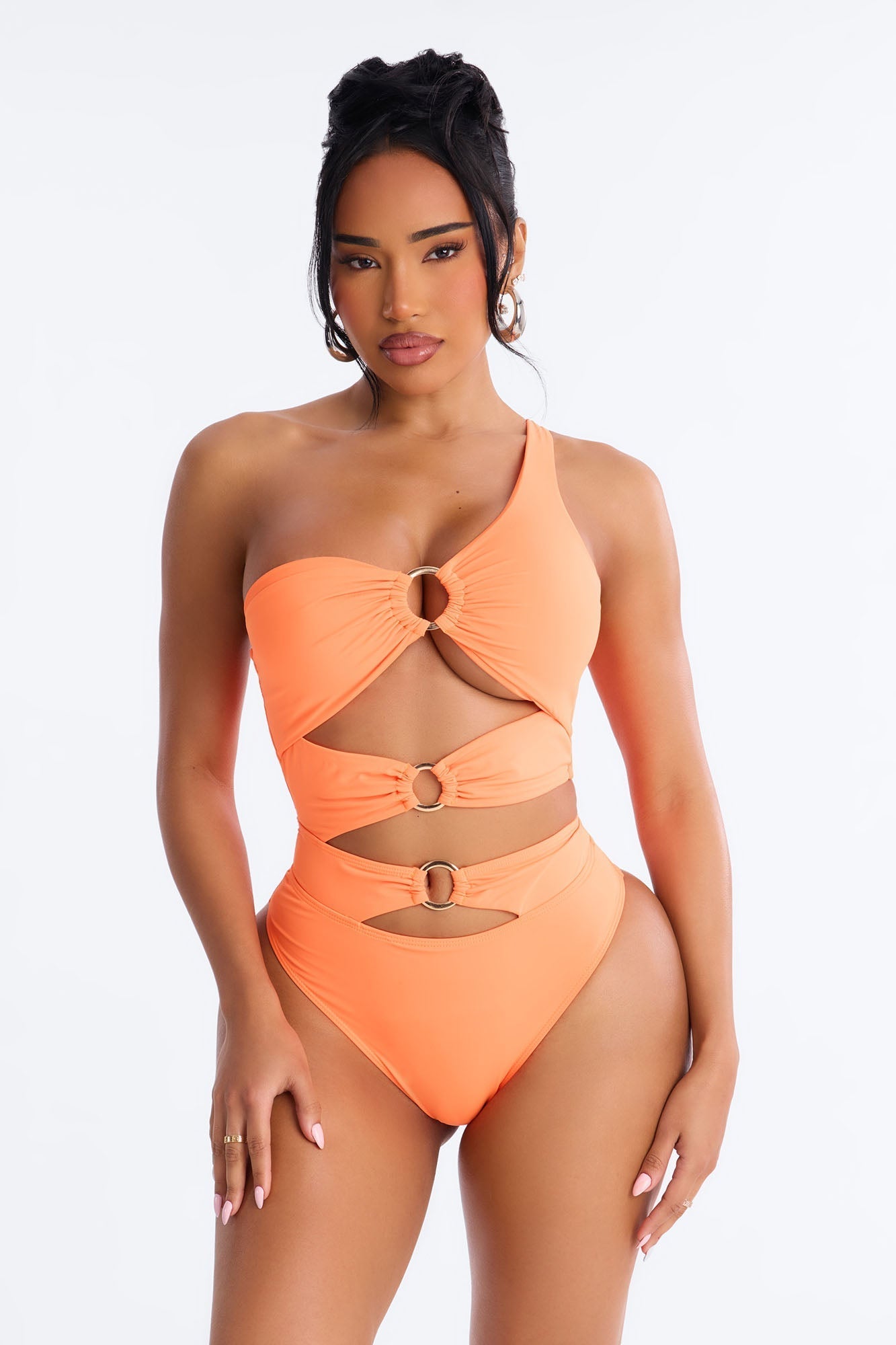 Water You Doing One Shoulder Cut Out O-Rings 1 Piece Swimsuit - Orange Fashion Nova
