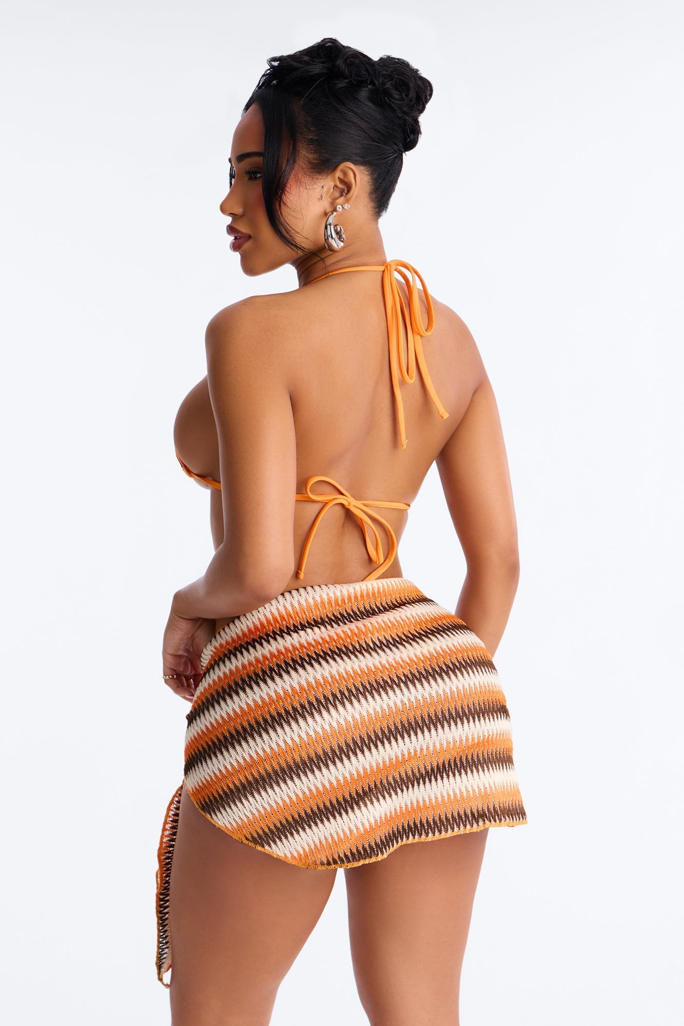 Only For The Summer Bikini And Coverup Skirt - Orange/combo Fashion Nova