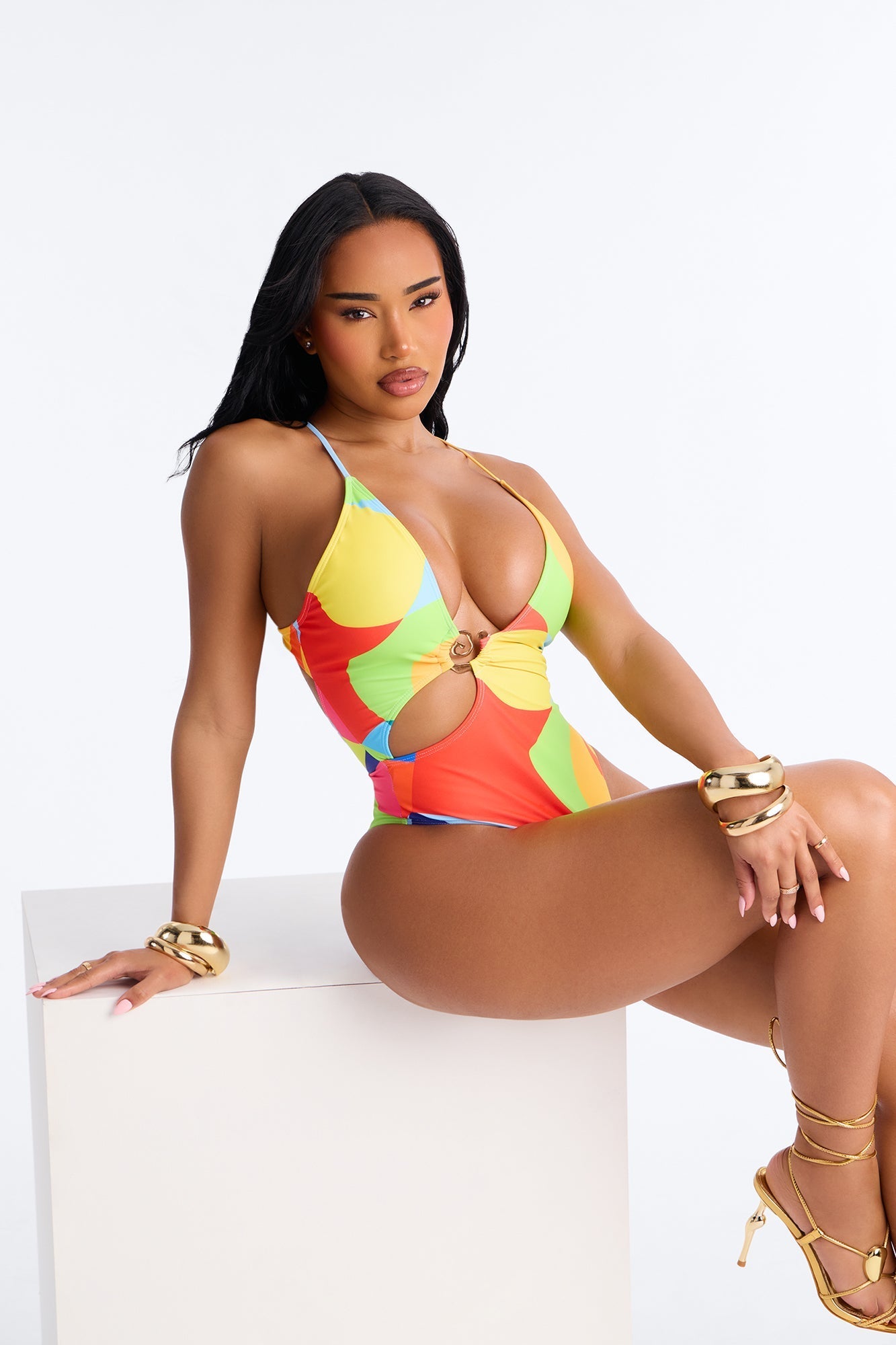 Gloria Colorblock Asymmetrical One Shoulder O-Ring 1 Piece Swimsuit - Multi Color Fashion Nova