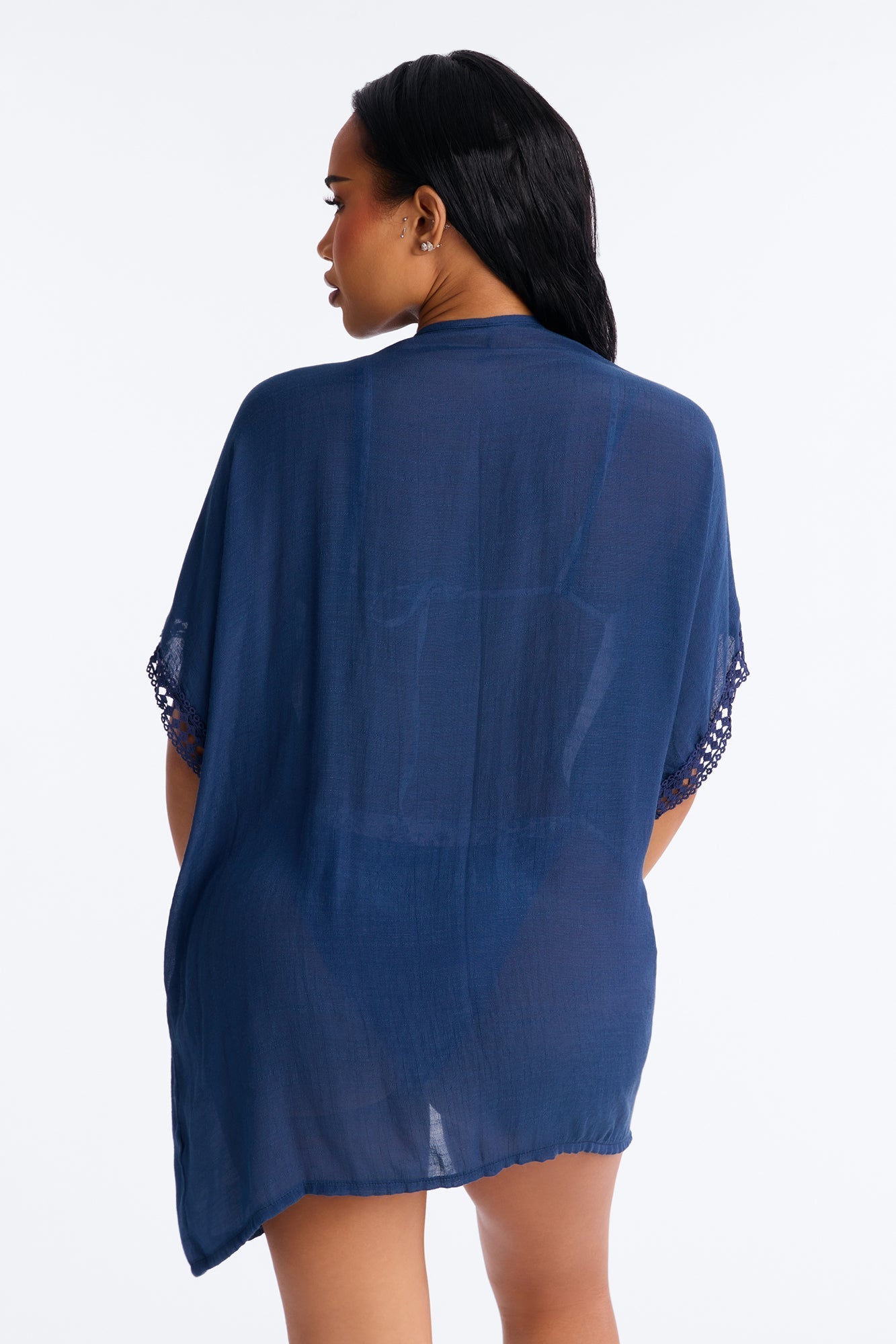 Off Duty Linen Swim Cover Up Shirt - Navy Fashion Nova