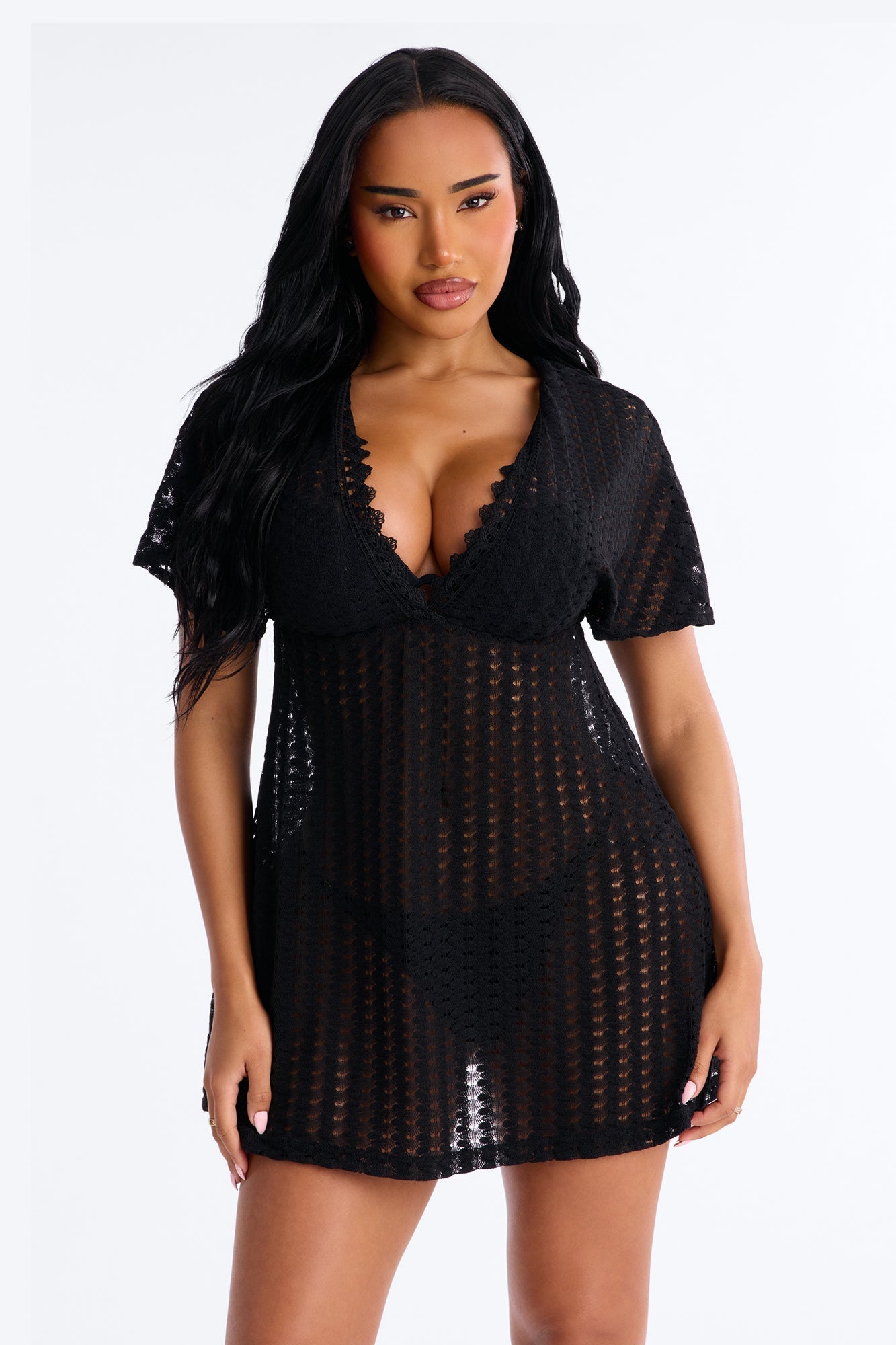 Palm Tree Shade Swim Cover Up Mini Dress - Black Fashion Nova