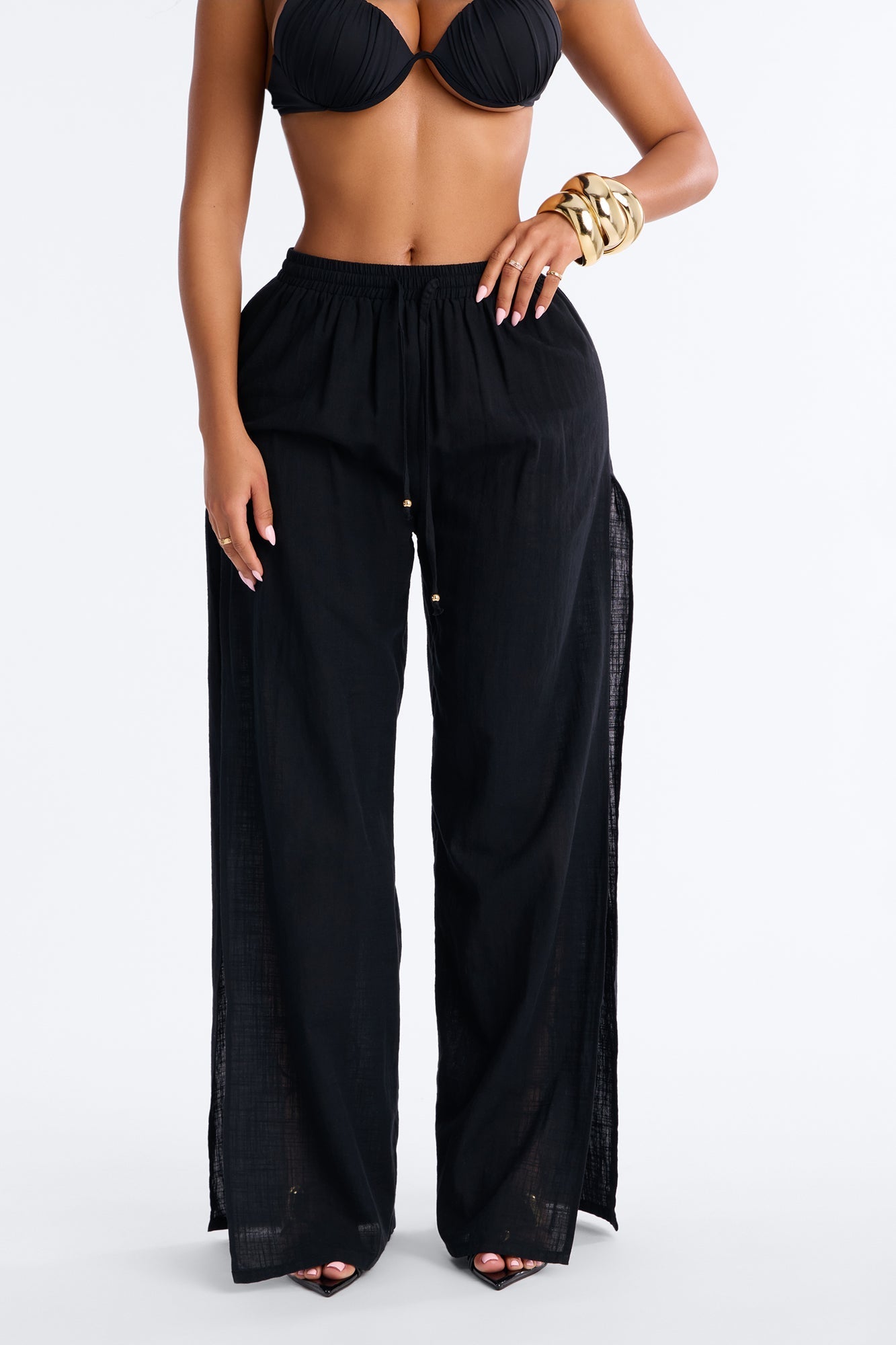 Kamila High Slits Cover Up Pants - Black Fashion Nova