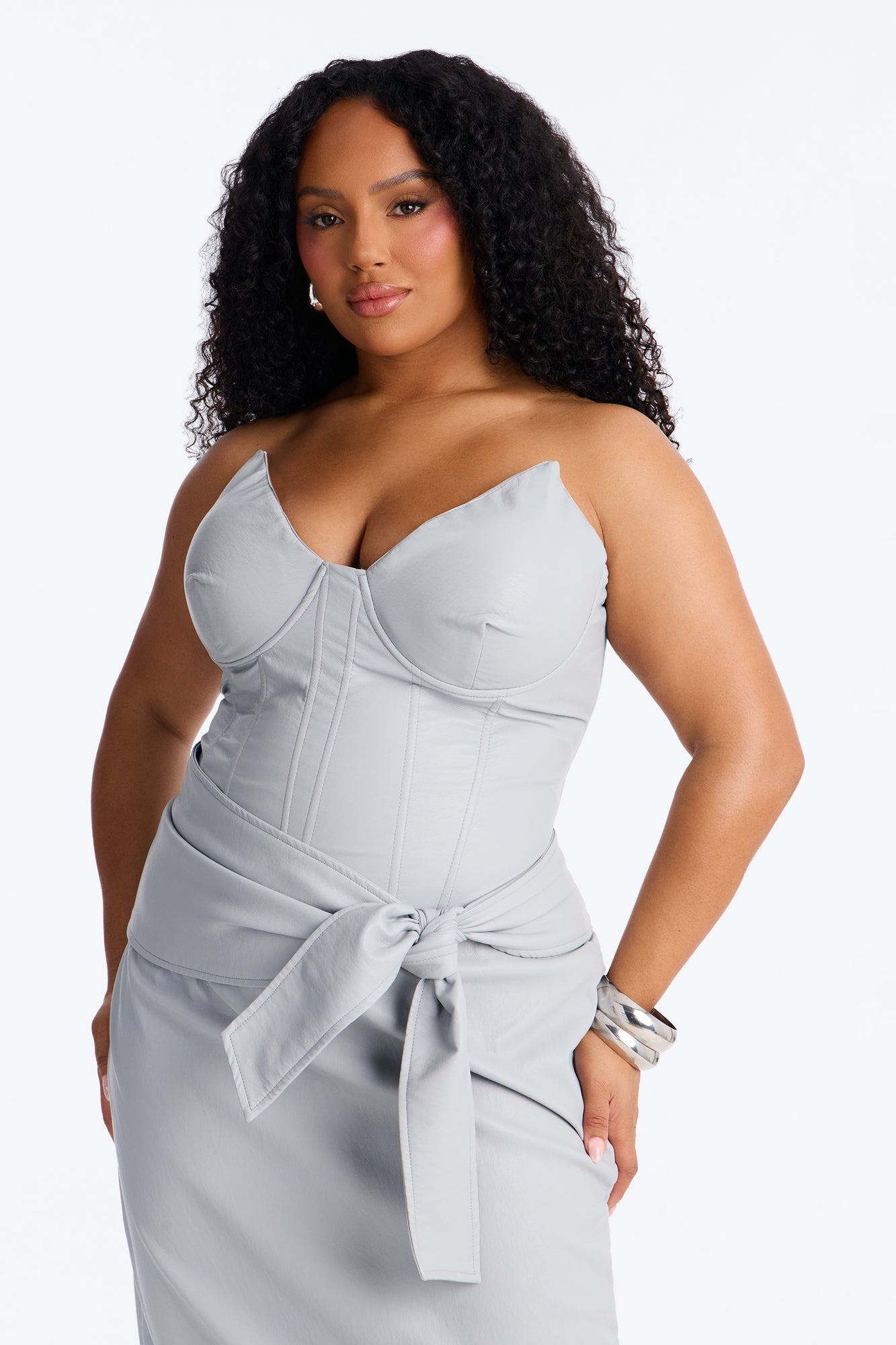 Siren Faux Leather Midi Dress - Light Blue