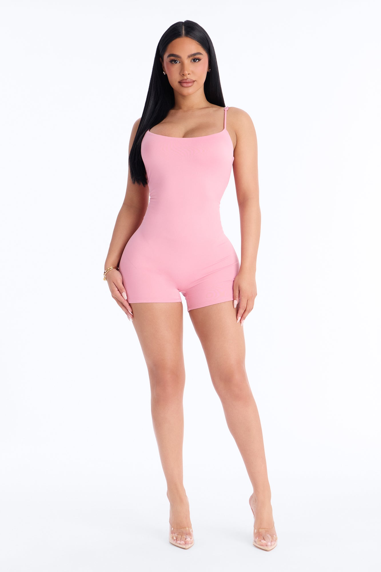 Full Form Double Layer Biker Short Romper - Pink
