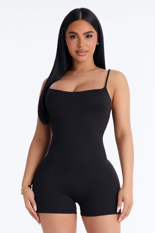 Full Form Double Layer Biker Short Romper - Black