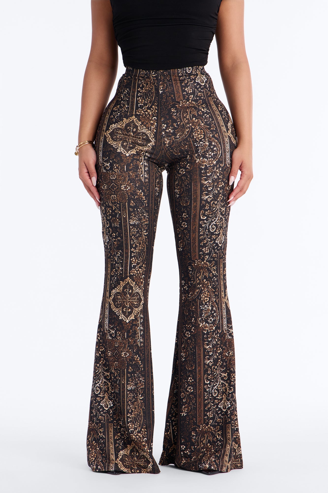 Boho Dreams Abstract Paisley Flare Pant - Brown/combo