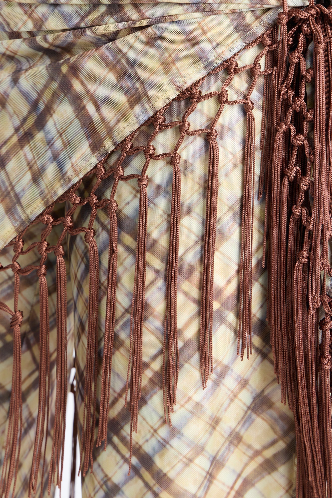 Ava Mesh Plaid Waist Scarf Jumpsuit - Brown Fashion Nova