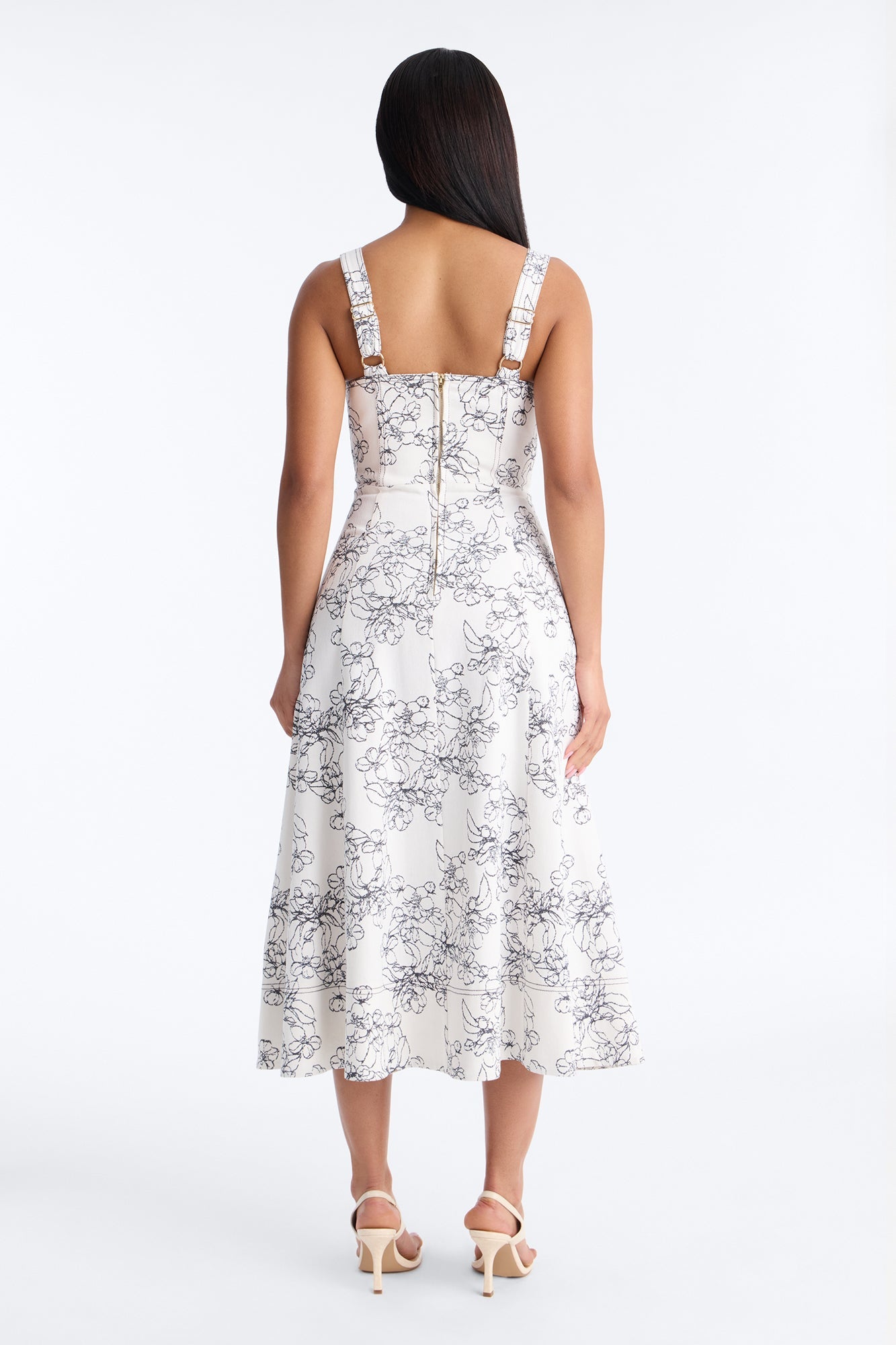 Carla Floral Denim Midi Dress - White/Black Fashion Nova