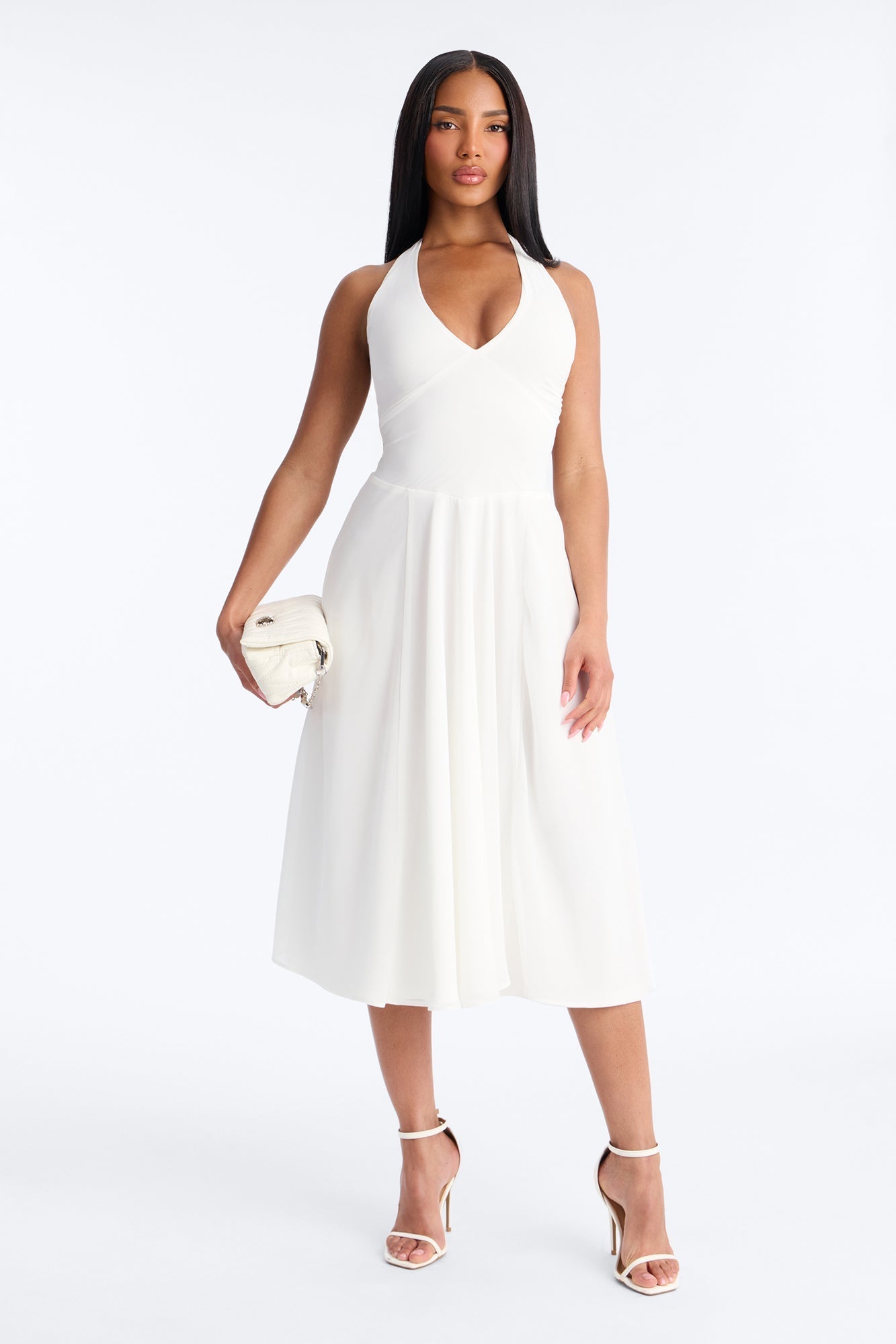Holland Halter Chiffon Midi Dress - White Fashion Nova