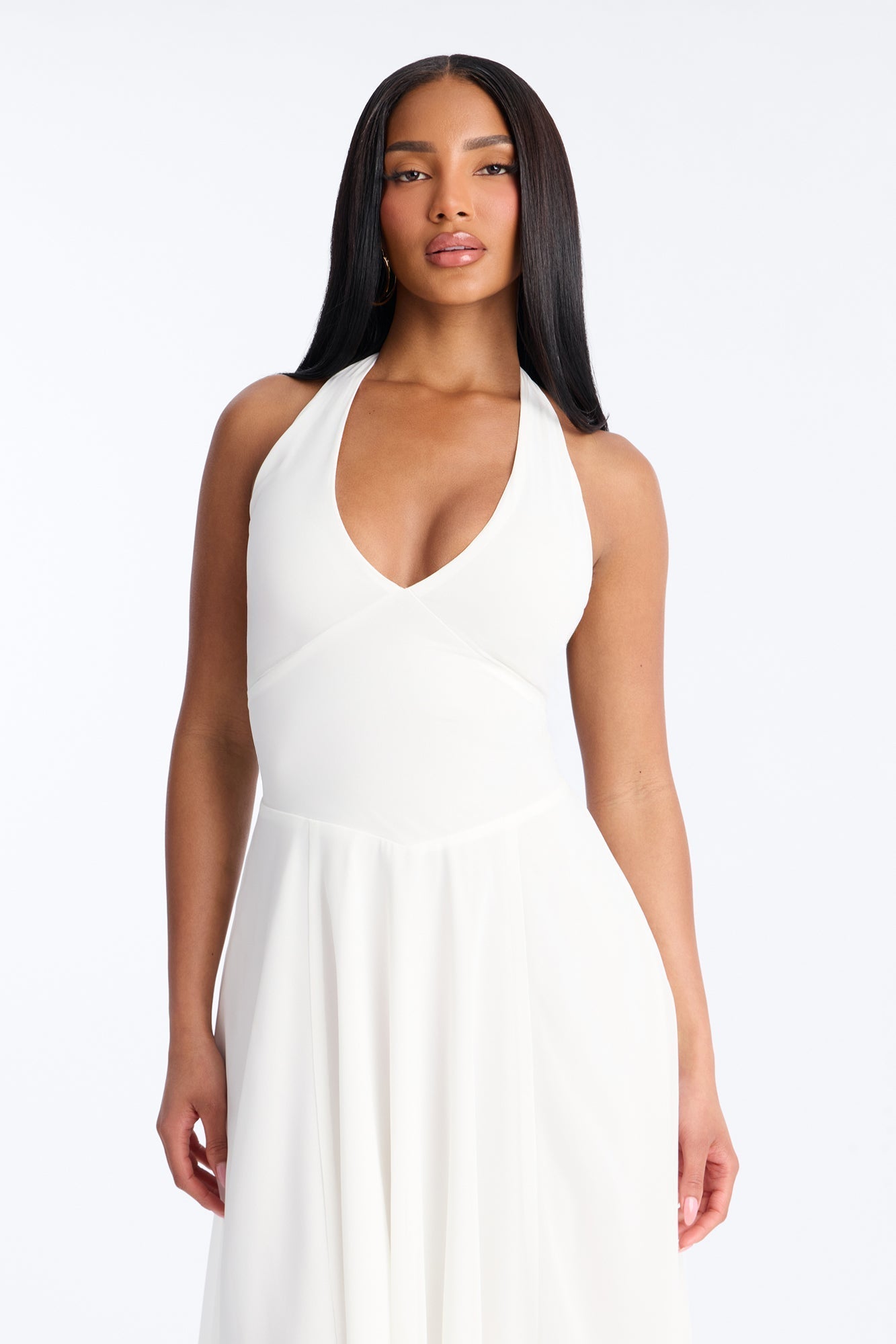 Holland Halter Chiffon Midi Dress - White Fashion Nova