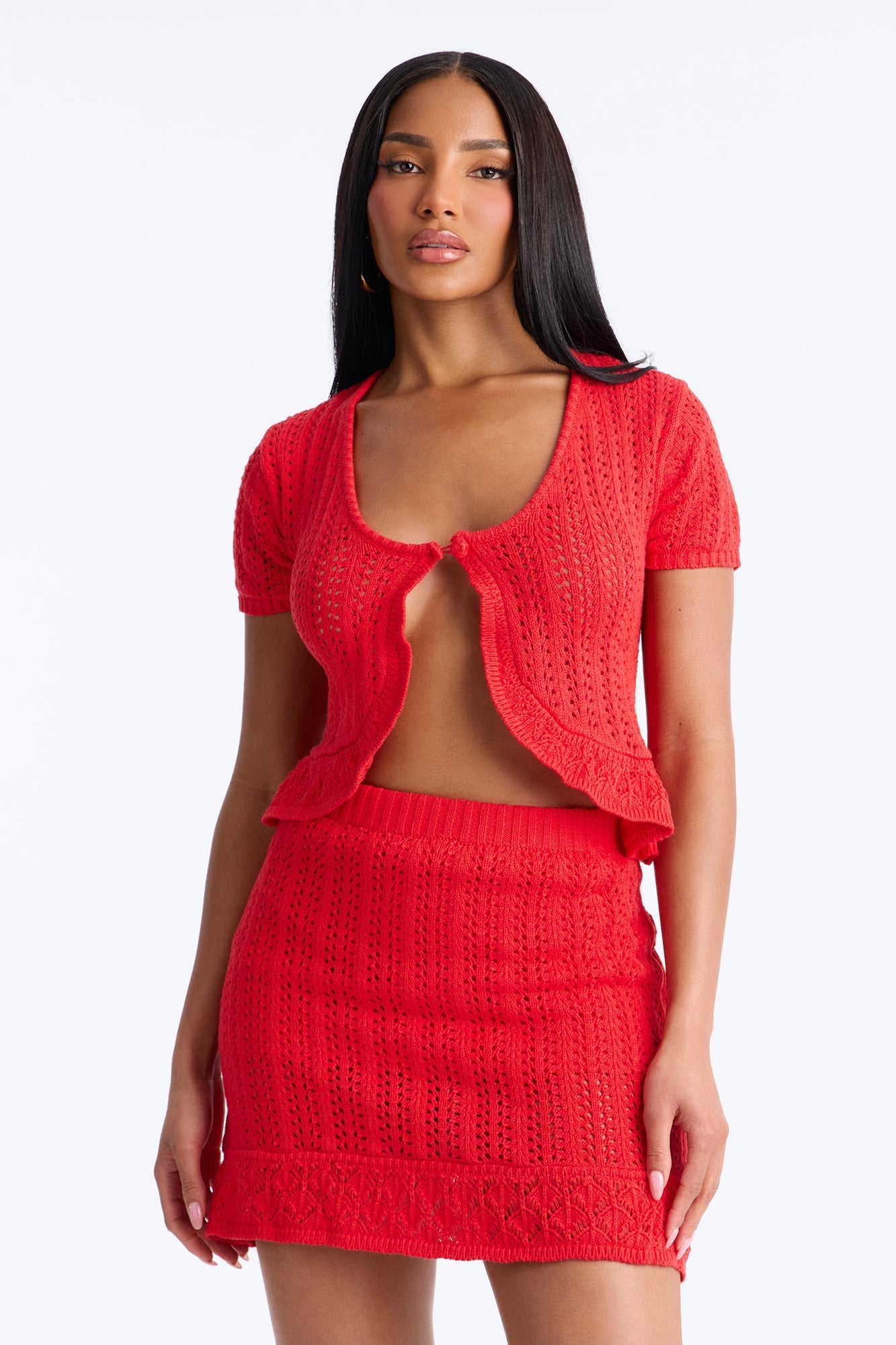 Summer Season Crochet Mini Skirt Set - Red Fashion Nova