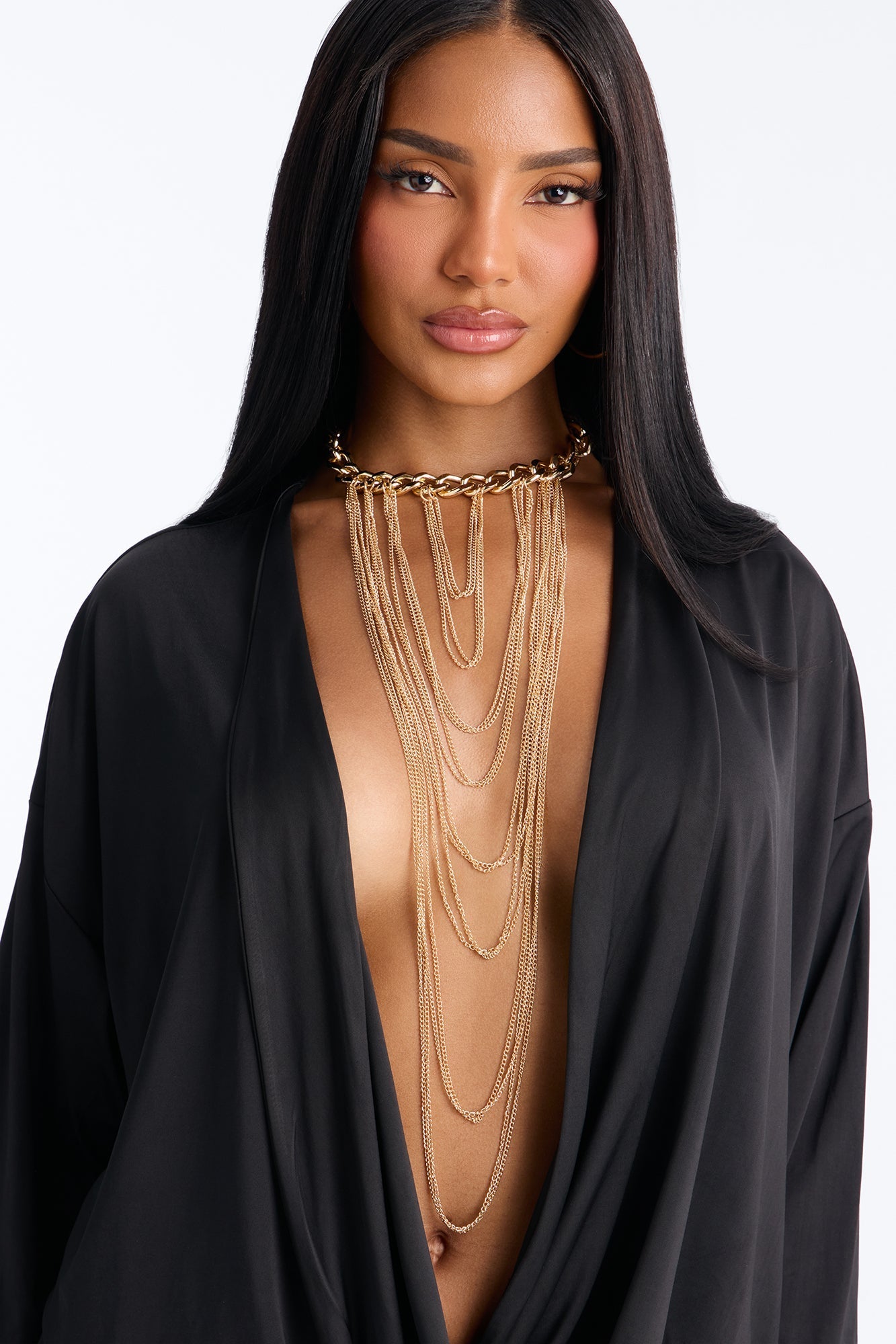 Noir Chain Layered Necklace - Gold Fashion Nova