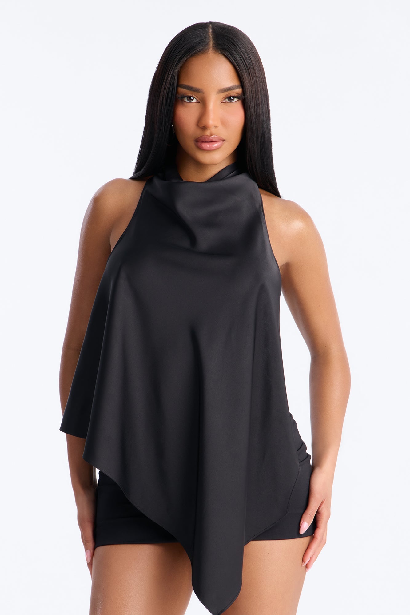 Gia Satin Backless Top - Black Fashion Nova