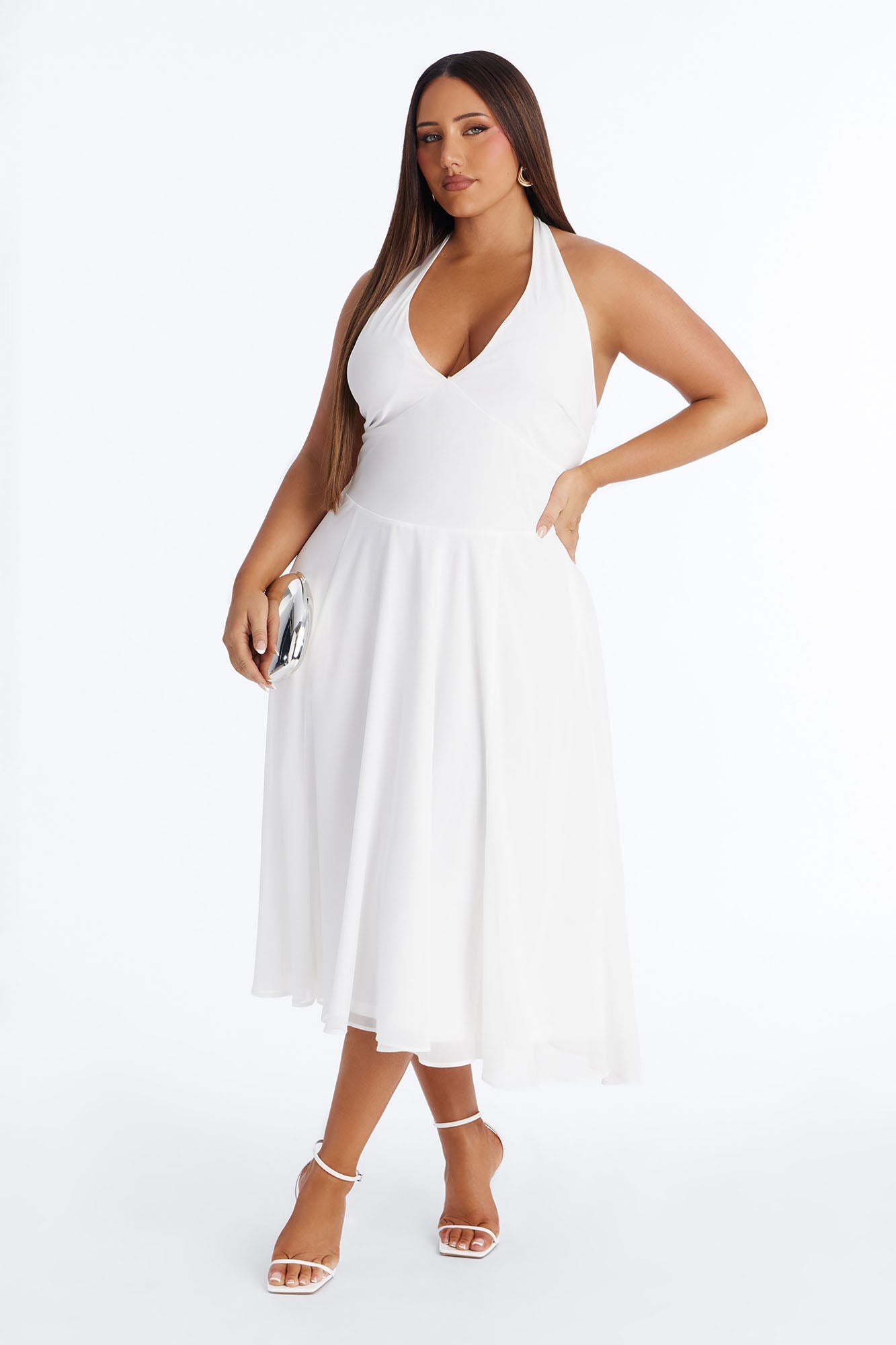 Holland Halter Chiffon Midi Dress - White Fashion Nova