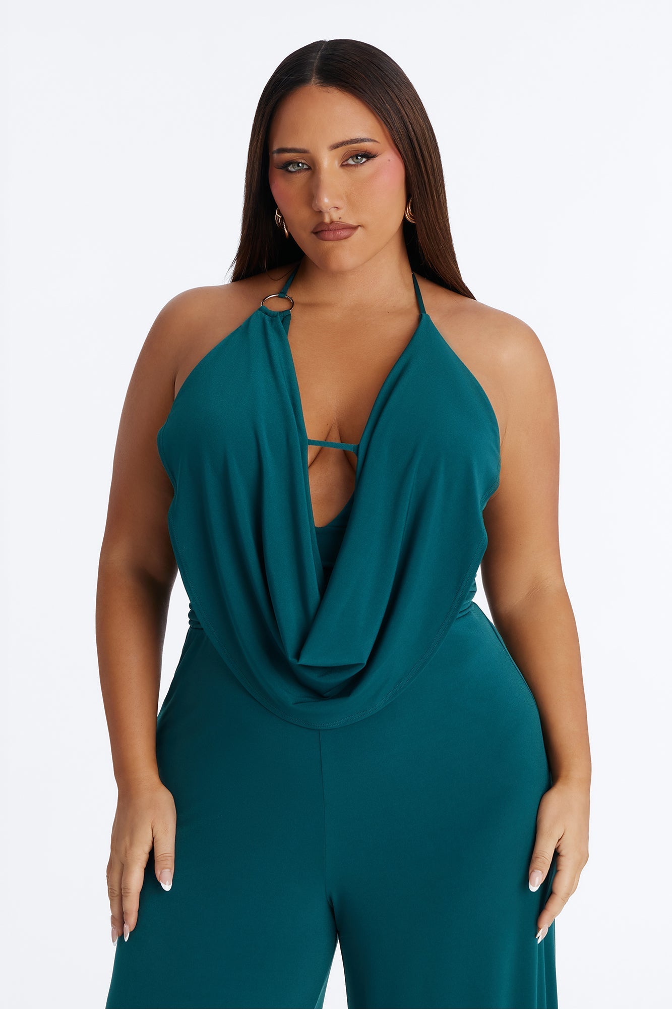 Shana Cowl Halter Wide Leg Jumpsuit - Green Fashion Nova