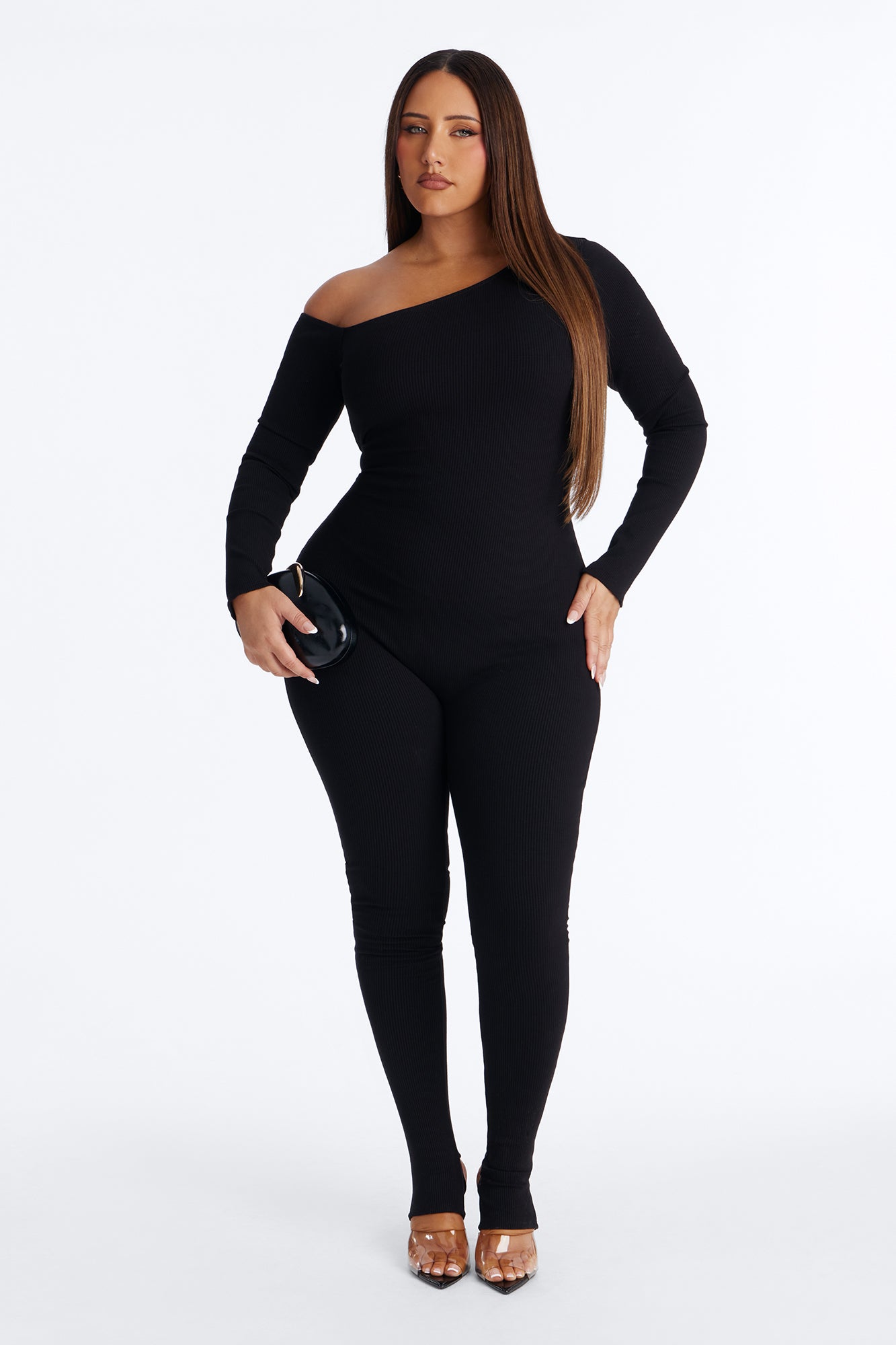Cyndi Snatched Jumpsuit With Footie - Black Fashion Nova