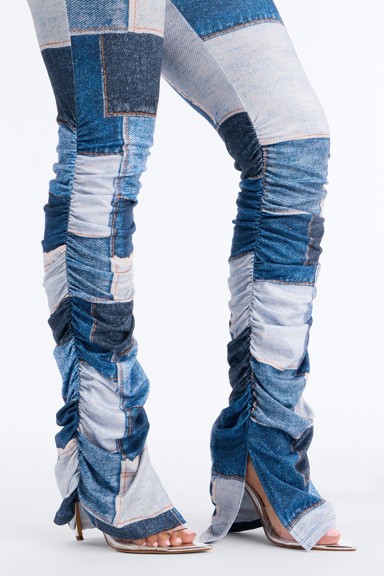 Denim Print Stacked Skinny Pant - Blue/combo Fashion Nova
