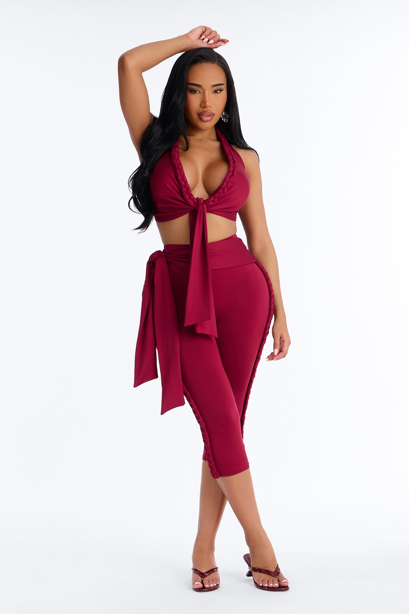 Crissa Halter Capri Pant Set - Red Fashion Nova