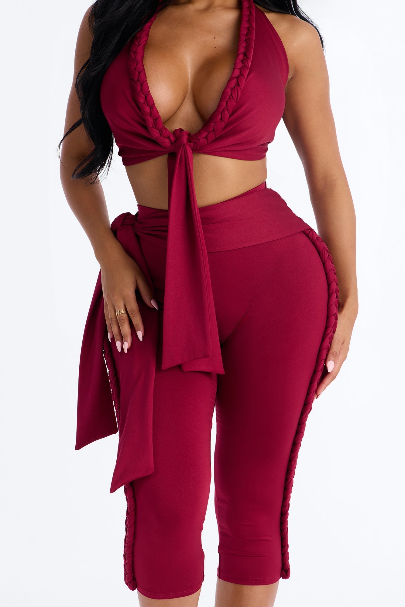 Crissa Halter Capri Pant Set - Red Fashion Nova
