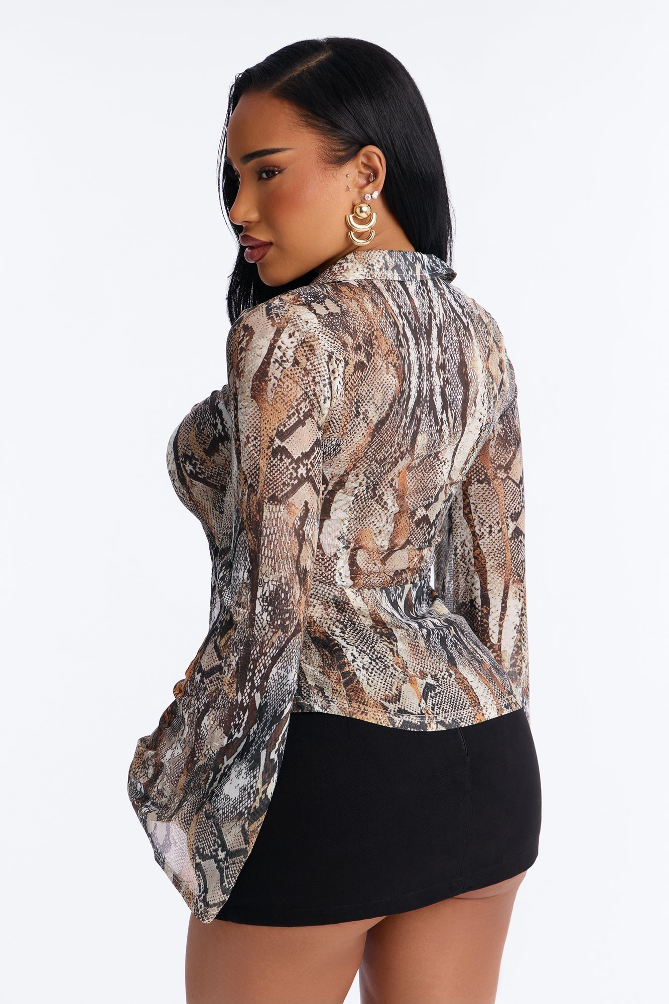 Forbidden Snake Lace Up Mesh Top - Brown/combo Fashion Nova