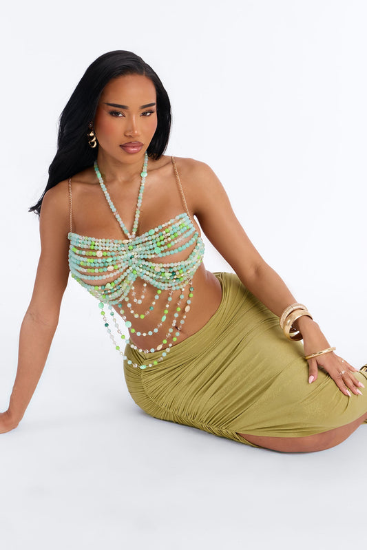 Lilou Beaded Bandeau Bra Top - Green/combo Fashion Nova