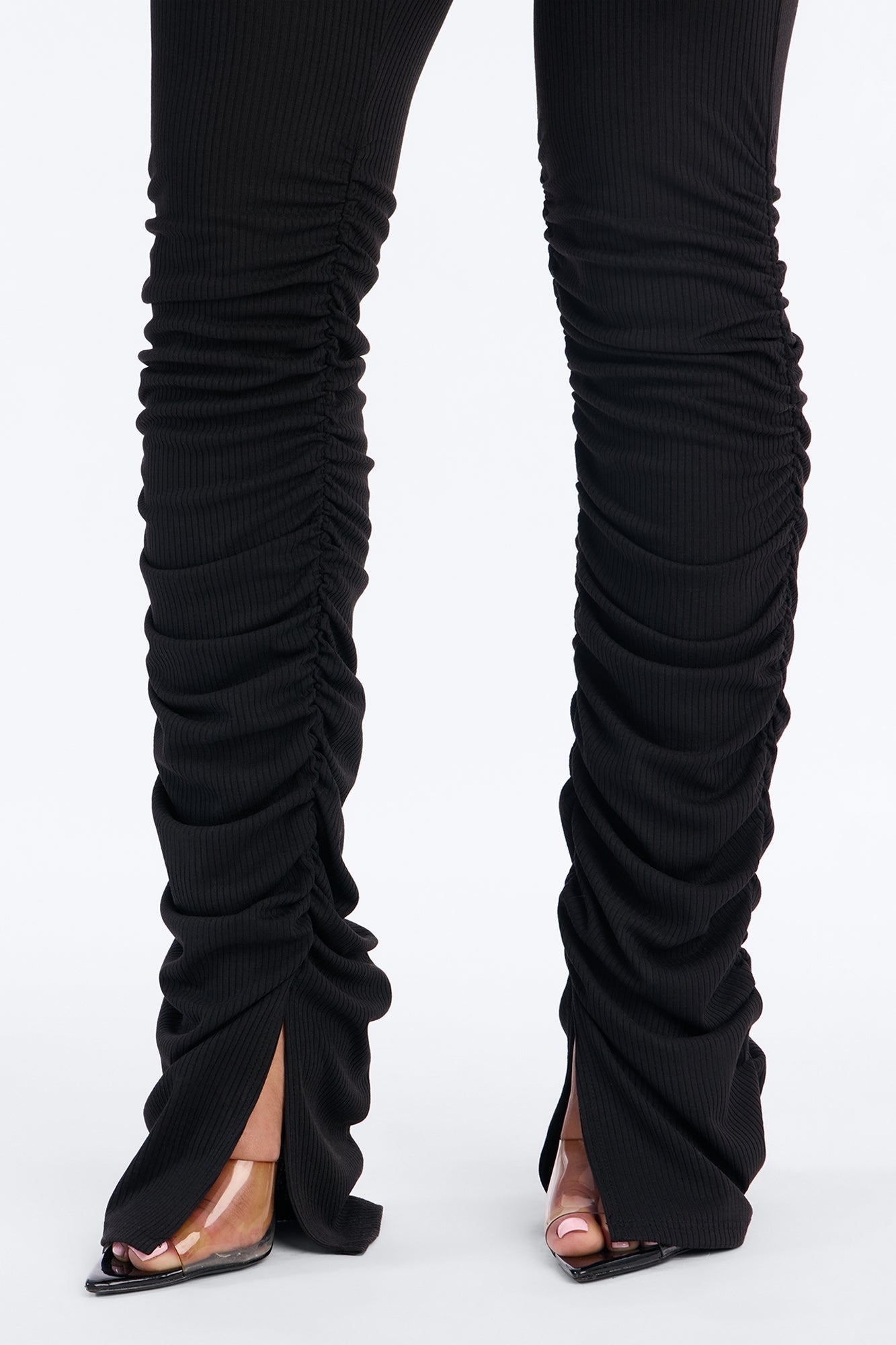 Georgia High Rise Ribbed Stacked Legging - Black Fashion Nova