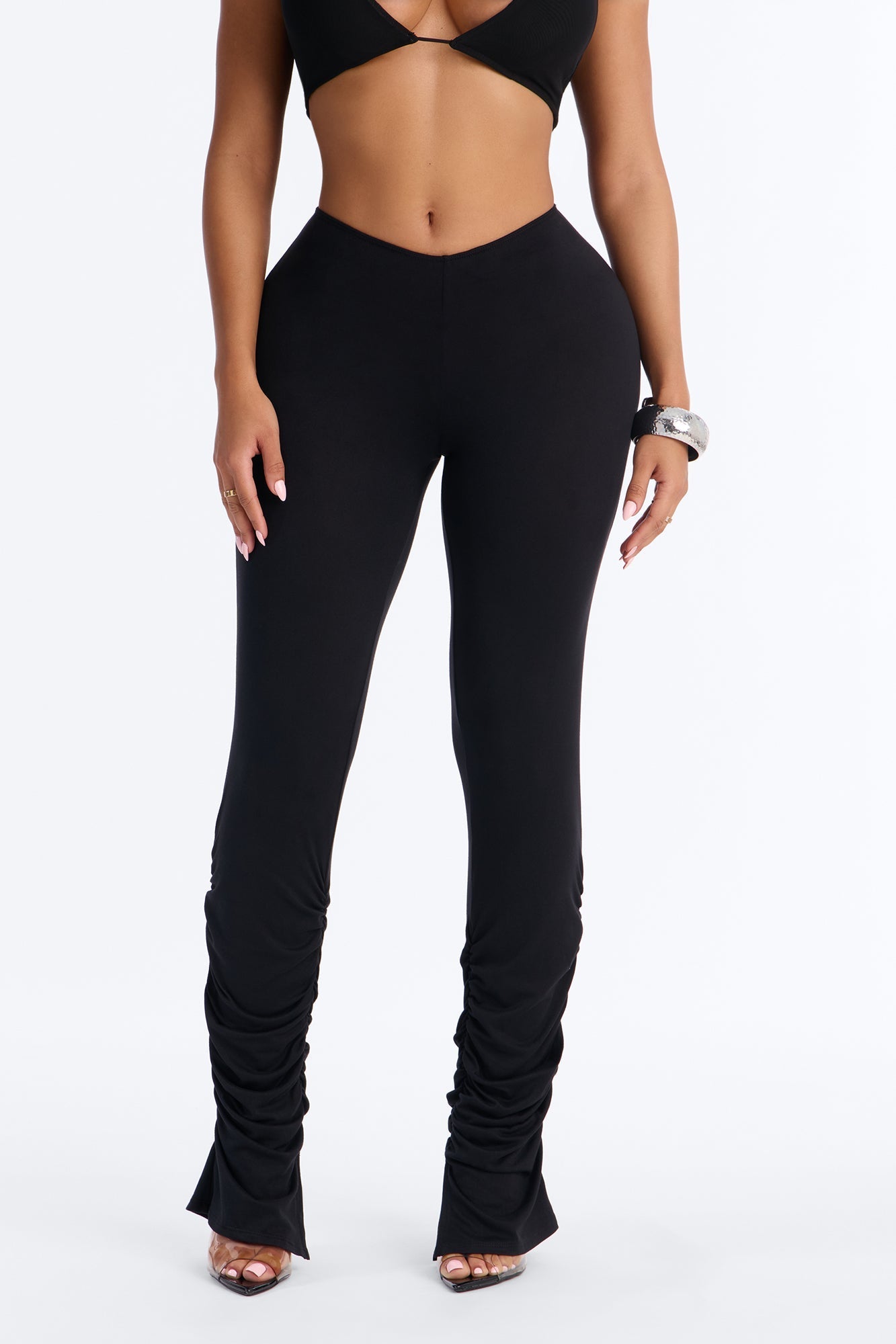 Dovie Low Rise Ruched Stacked Legging - Black Fashion Nova