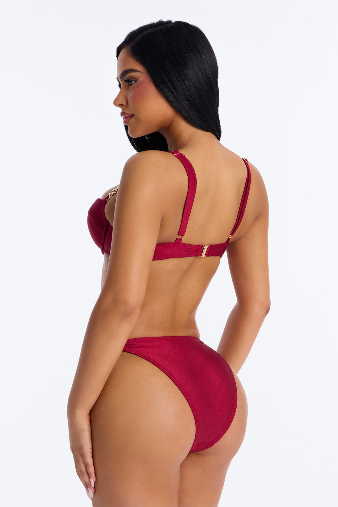 Beach Club Chain Underwire 2 Piece Bikini - Burgundy Fashion Nova