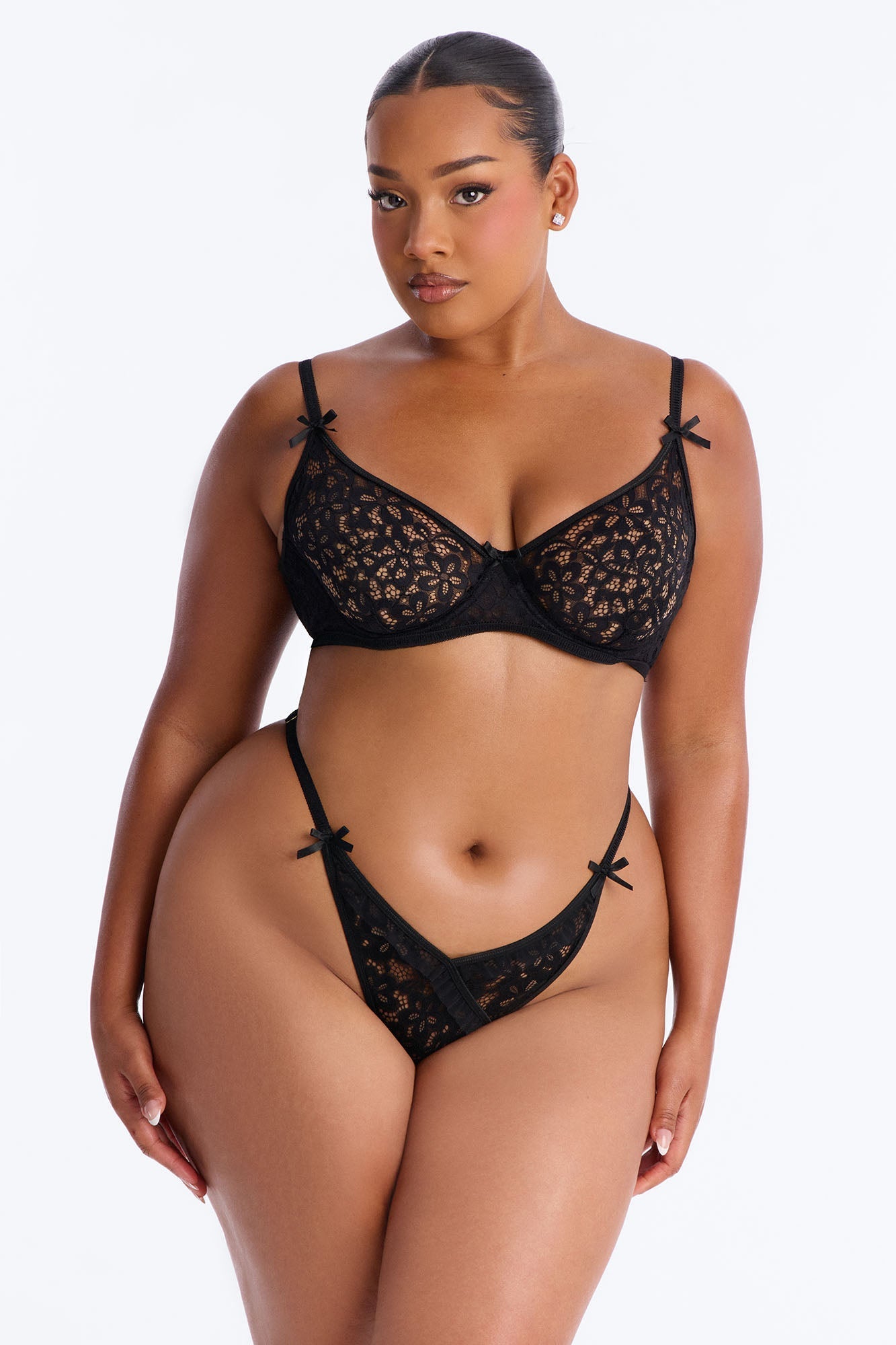 Savanna Underwire Bow Sheer 2 Piece Set - Black Fashion Nova