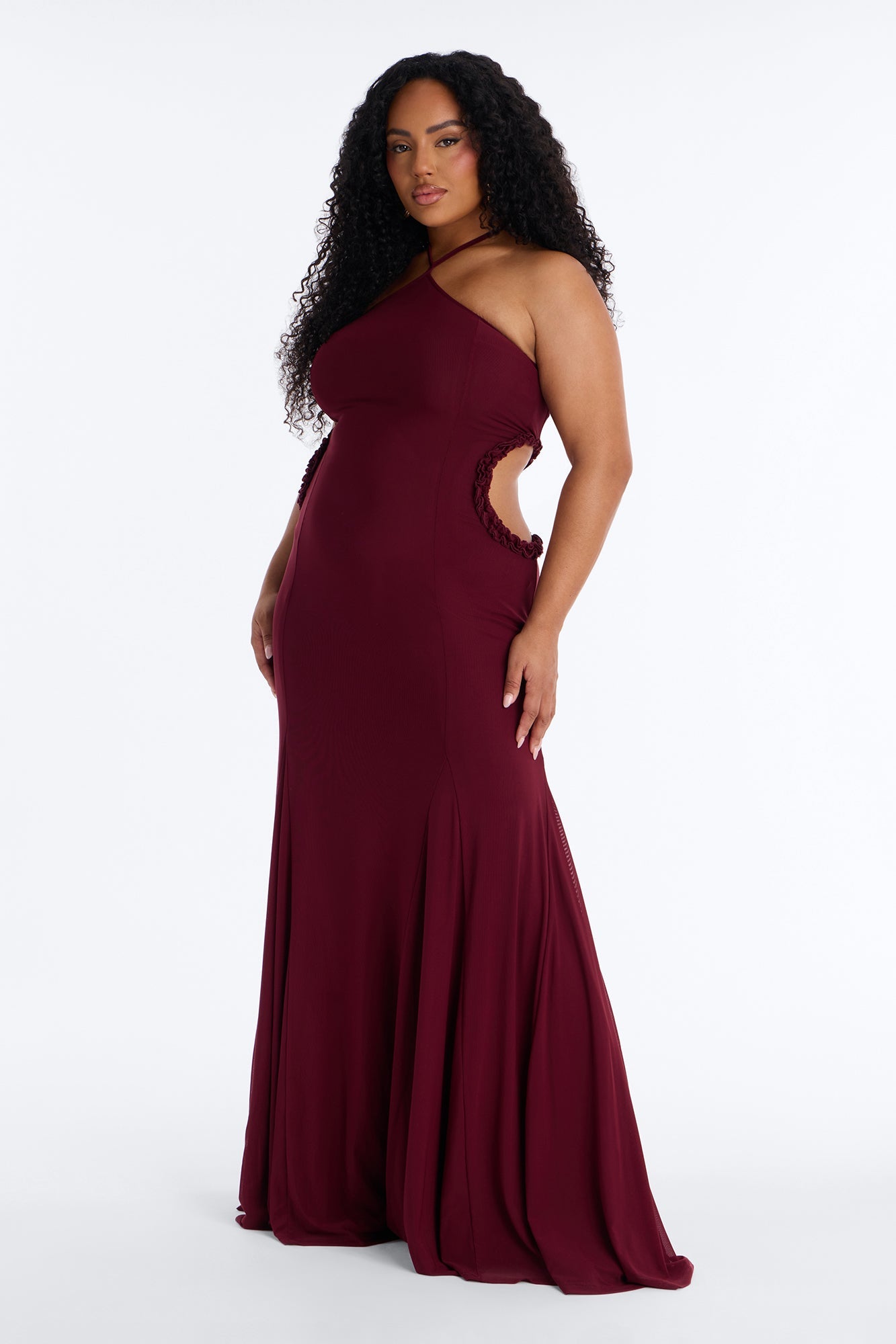 Tatiana Cut Out Mesh Maxi Dress - Wine Fashion Nova