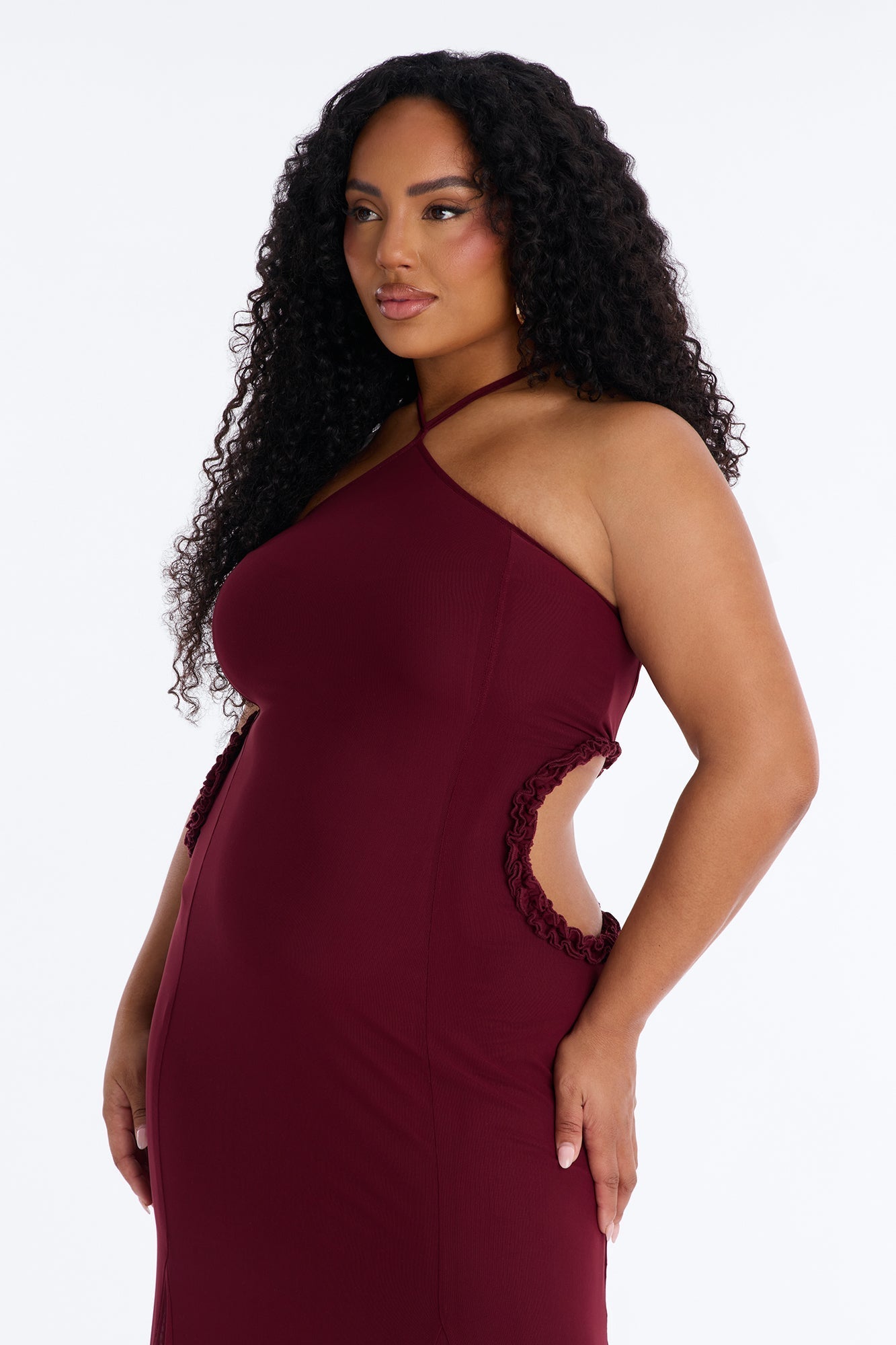 Tatiana Cut Out Mesh Maxi Dress - Wine Fashion Nova