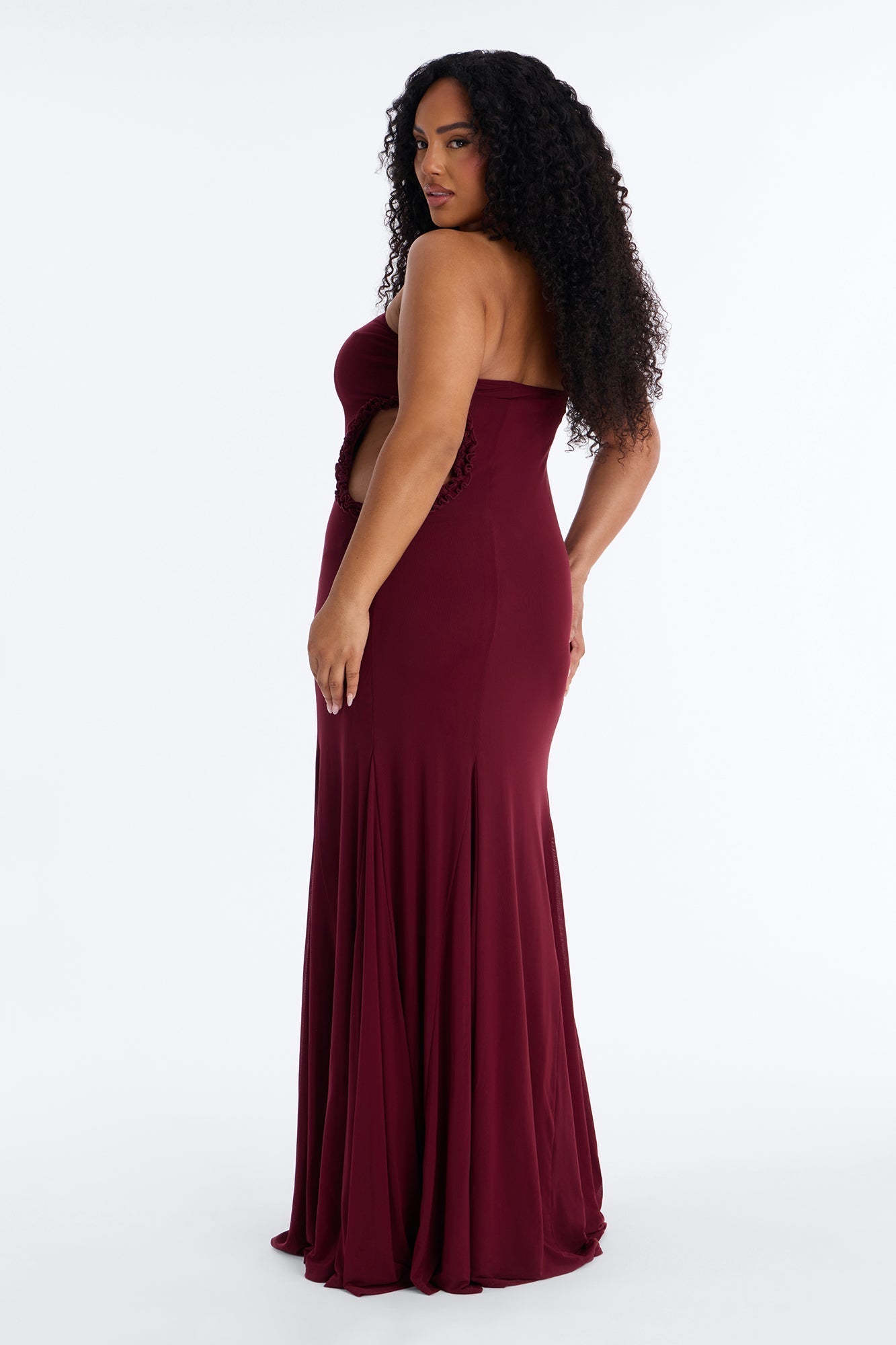 Tatiana Cut Out Mesh Maxi Dress - Wine Fashion Nova
