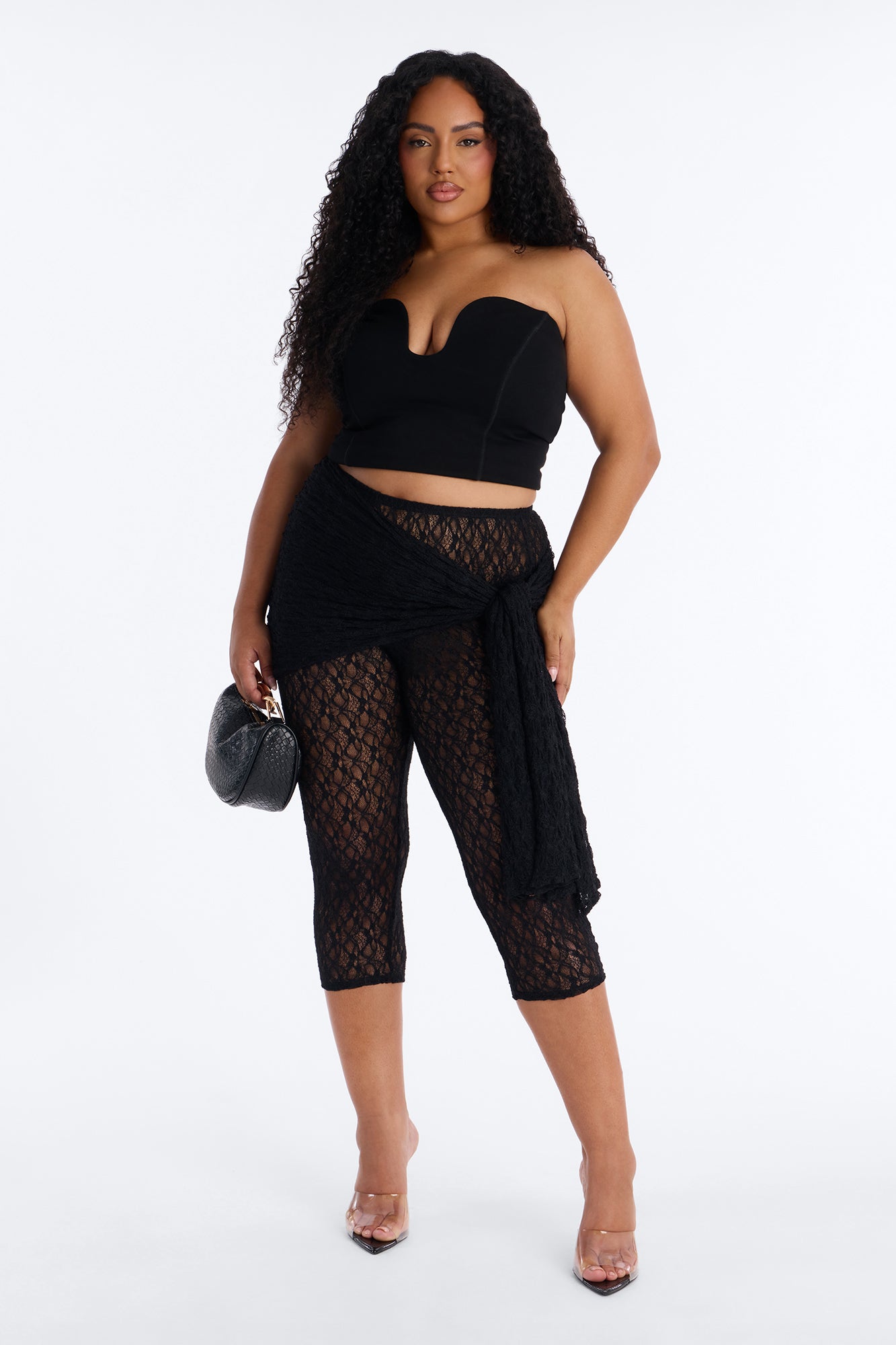 Emory Draped Tie Lace Capri Legging - Black Fashion Nova