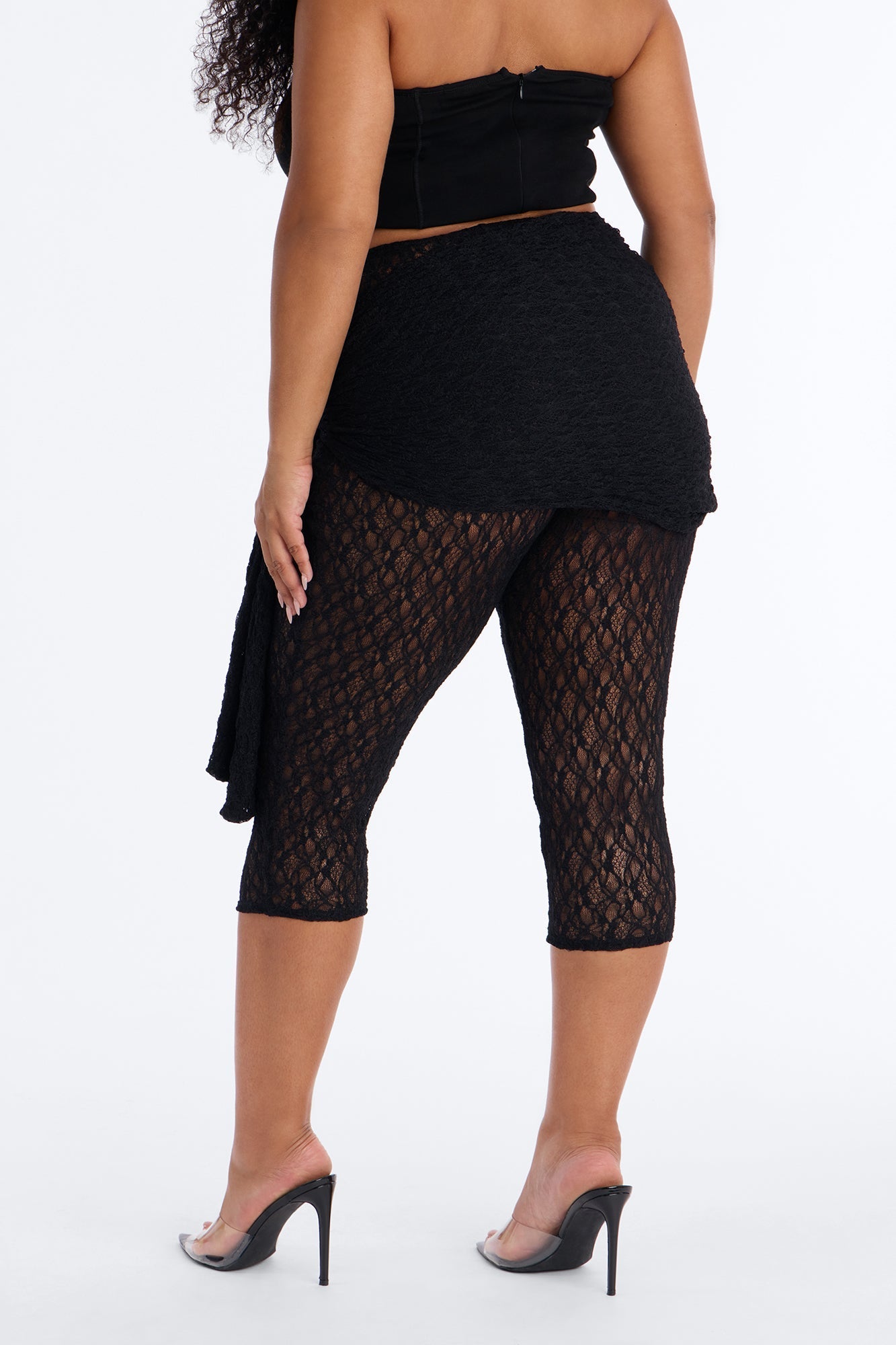 Emory Draped Tie Lace Capri Legging - Black Fashion Nova