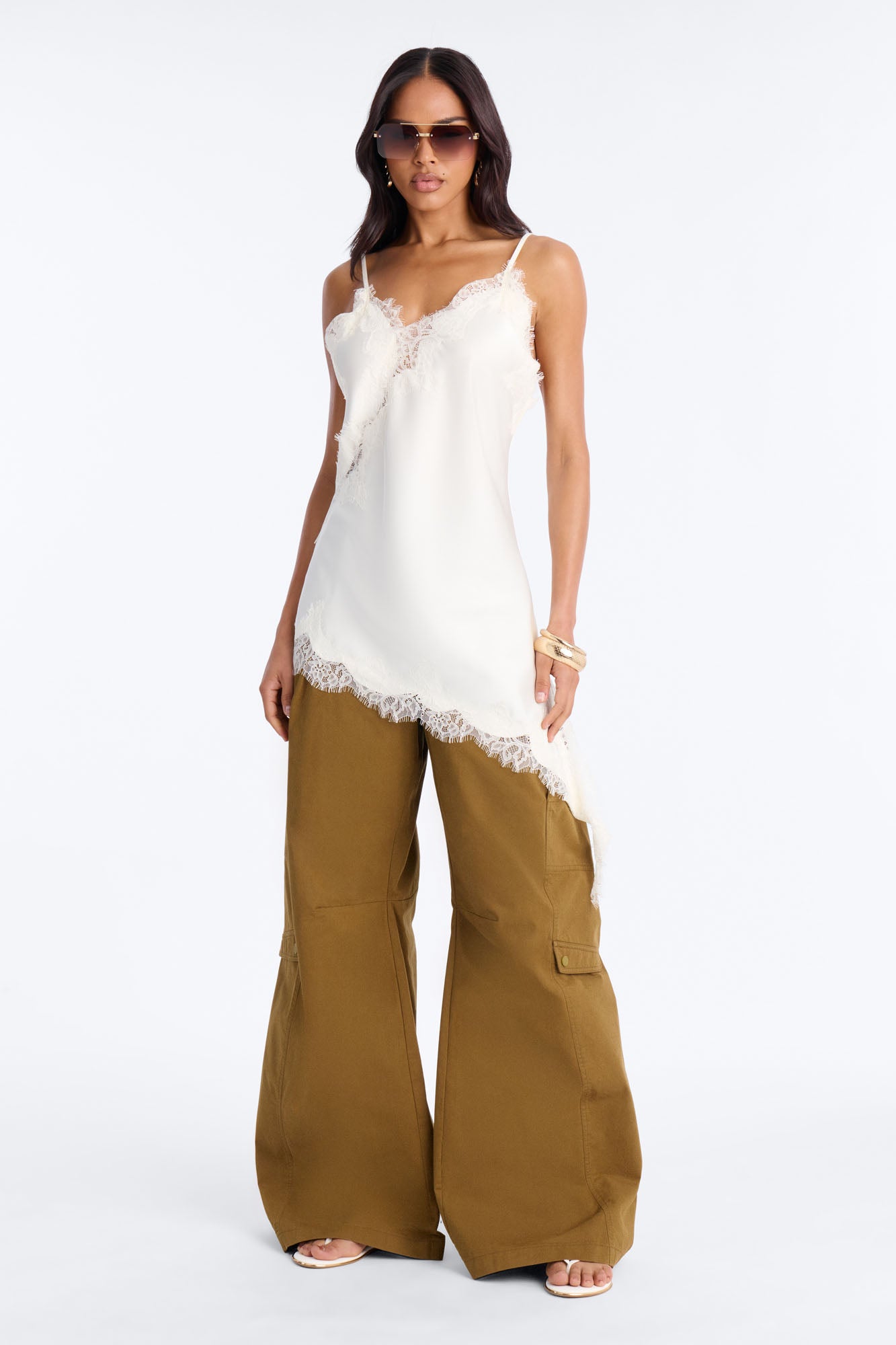 Taste Of Trouble Lace Trim Satin Top - Ivory