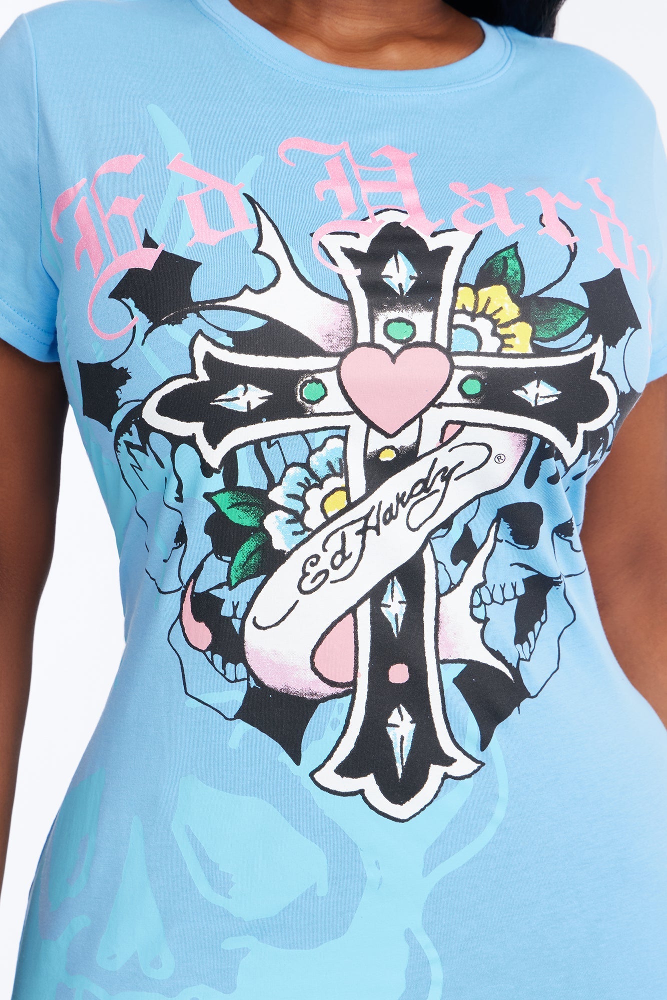 Ed Hardy Heart Cross TShirt Mini Dress - Blue Fashion Nova