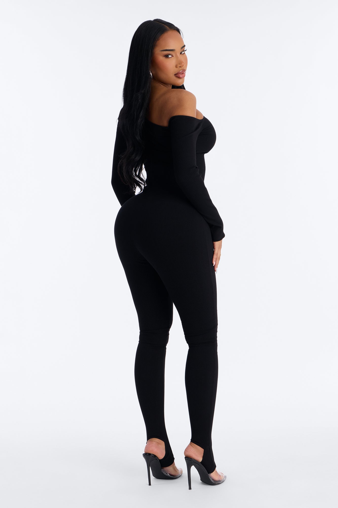 Cyndi Snatched Jumpsuit With Footie - Black Fashion Nova