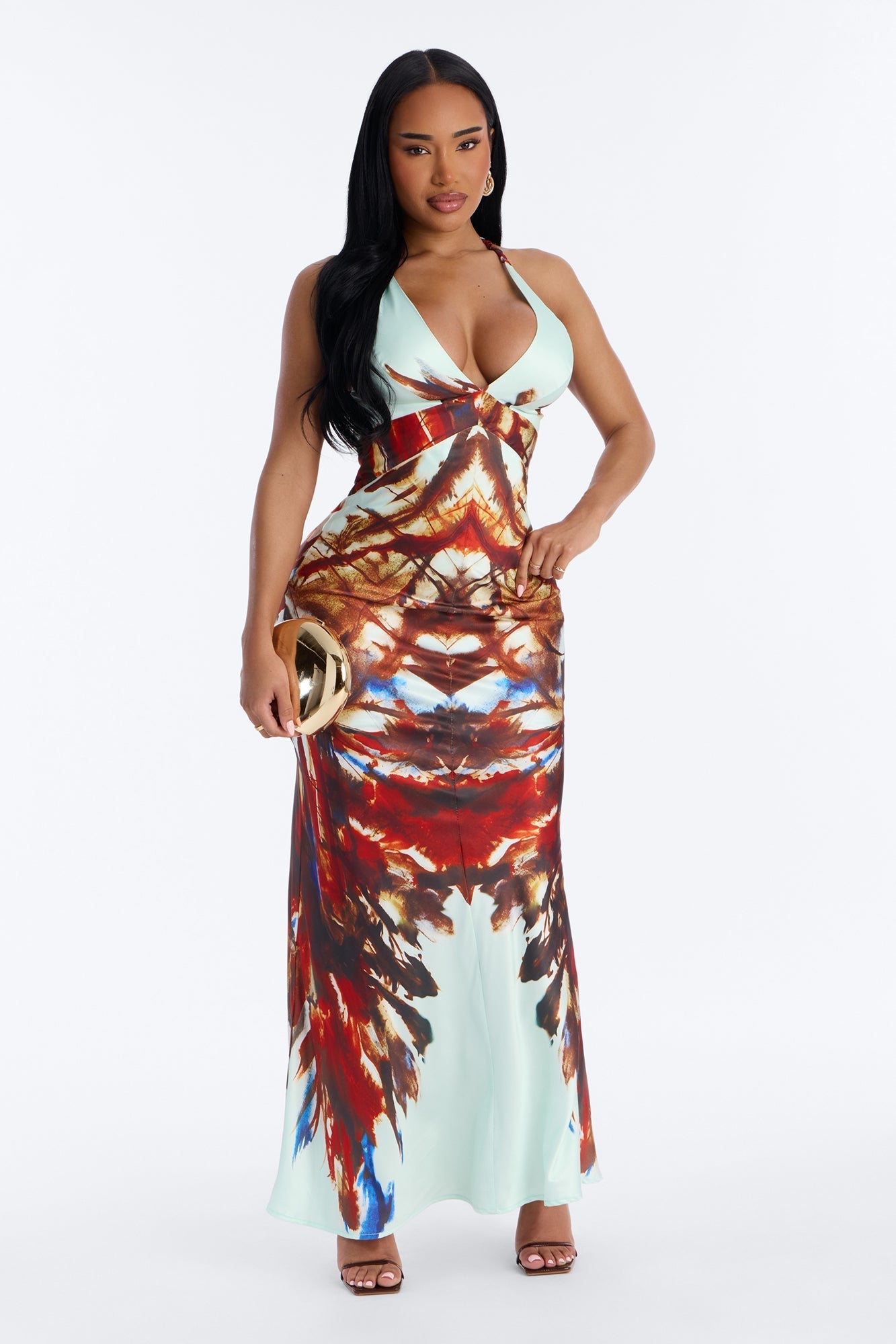 Caprina Sleeveless Satin Maxi Dress - Mint/combo Fashion Nova