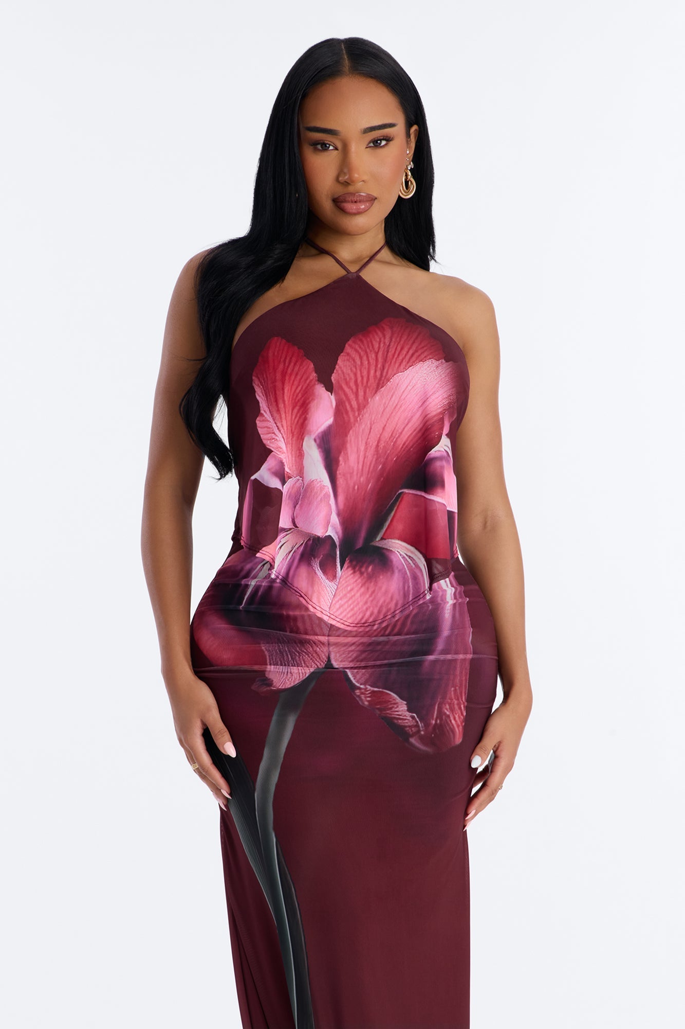 Ruthie Sleeveless Mesh Maxi Dress - Burgundy/combo Fashion Nova