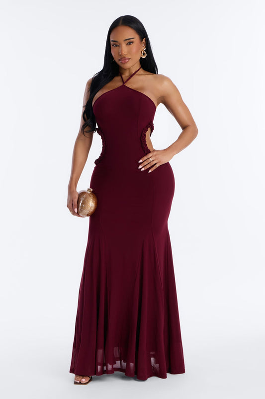 Tatiana Cut Out Mesh Maxi Dress - Wine Fashion Nova