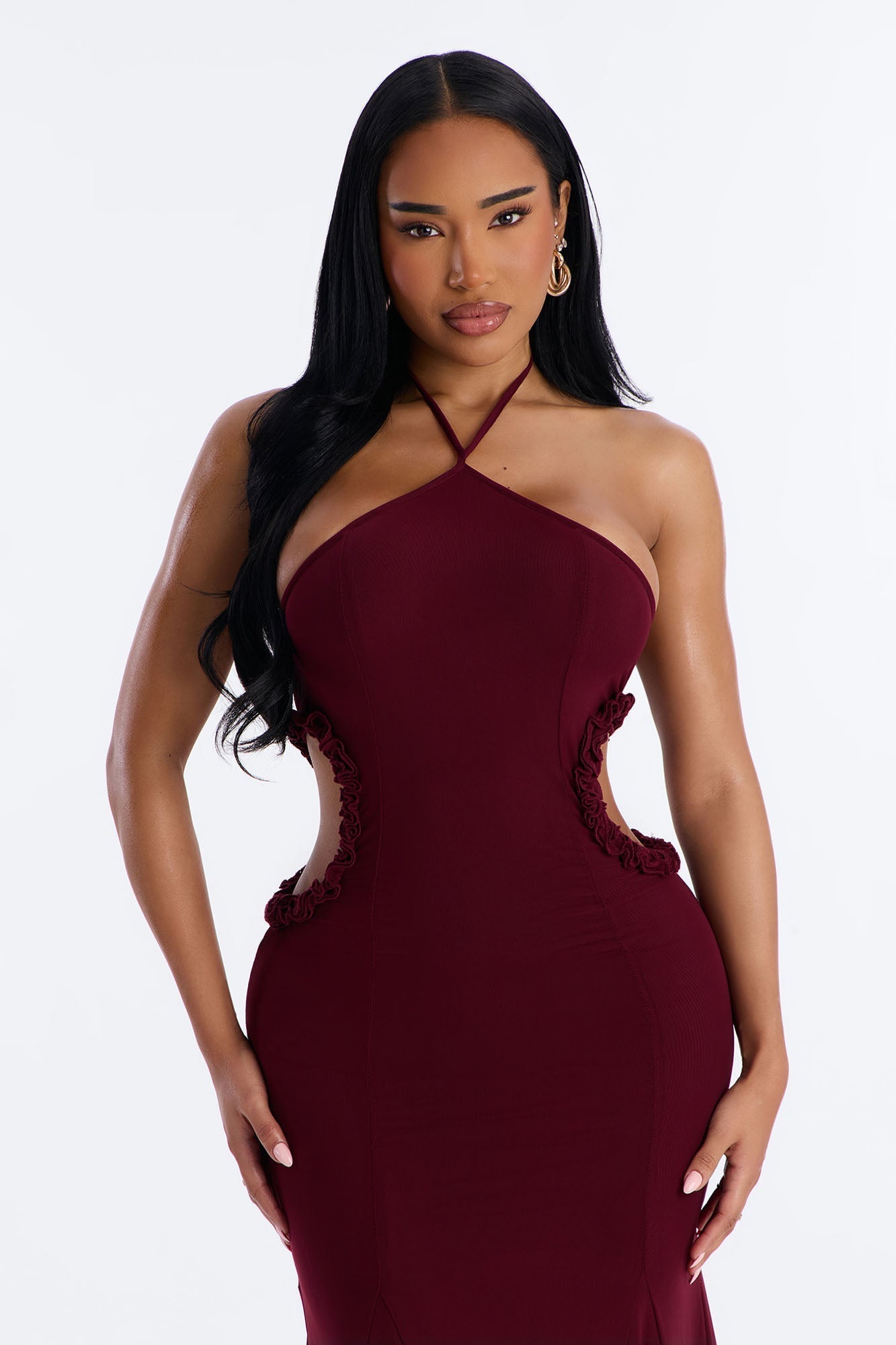 Tatiana Cut Out Mesh Maxi Dress - Wine Fashion Nova