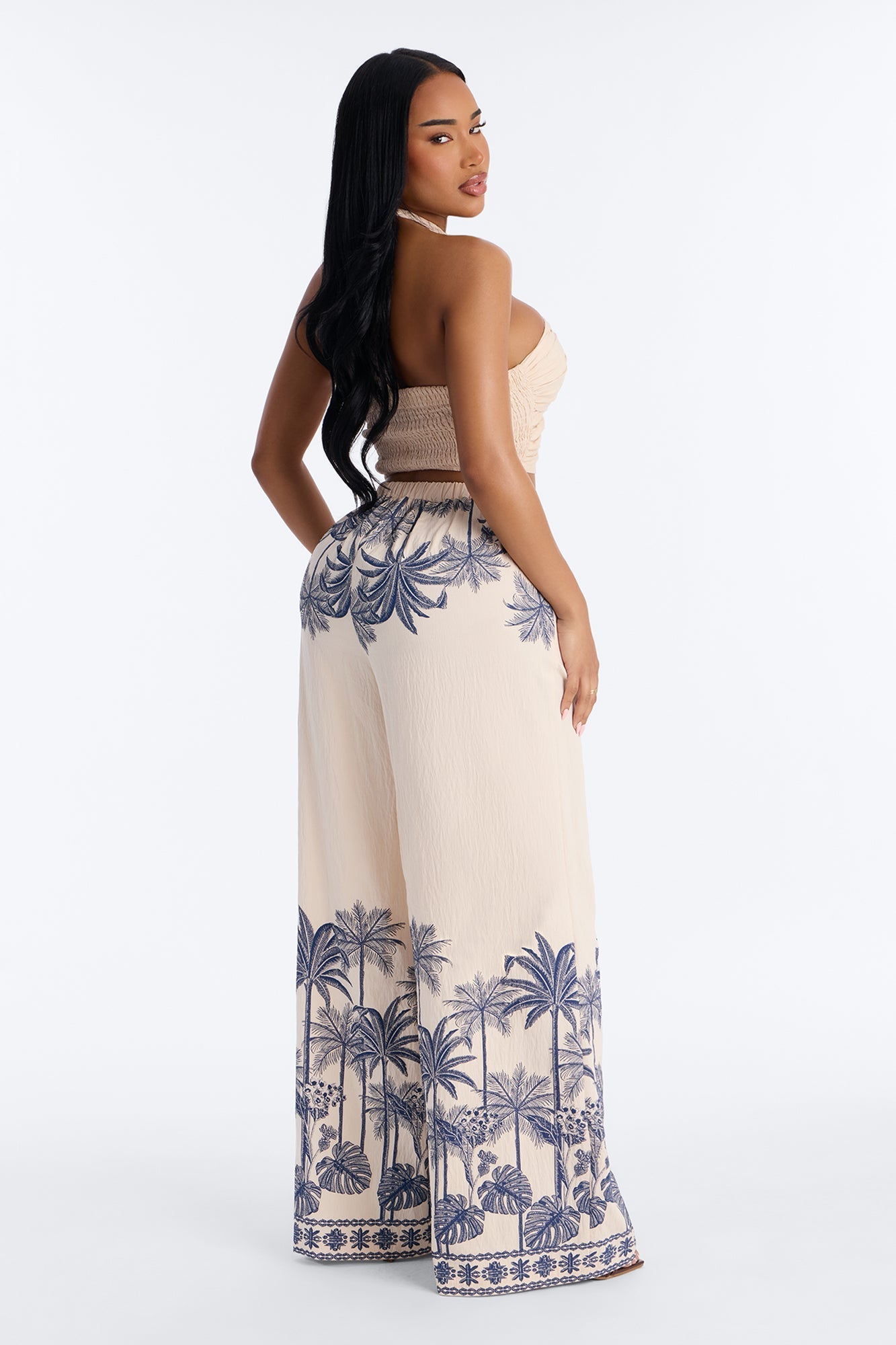 Island Babe Linen Halter Pant Set - Taupe/combo Fashion Nova