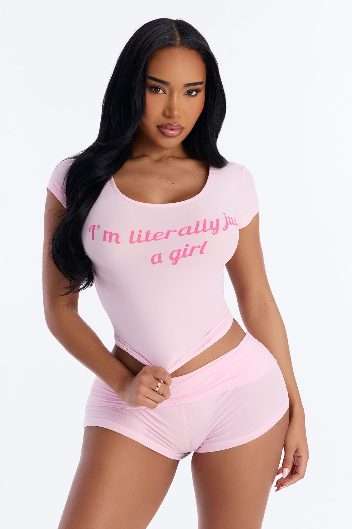 Literally Just A Girl PJ Short Set - Pink/Pink Fashion Nova