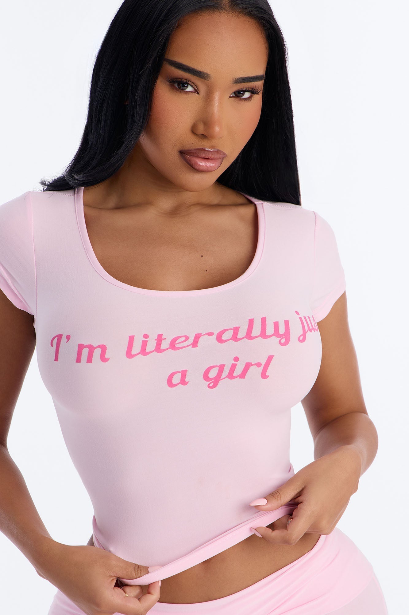Literally Just A Girl PJ Short Set - Pink/Pink Fashion Nova