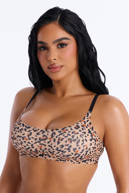Light As A Feather Microfiber Scoop Bralette - Leopard