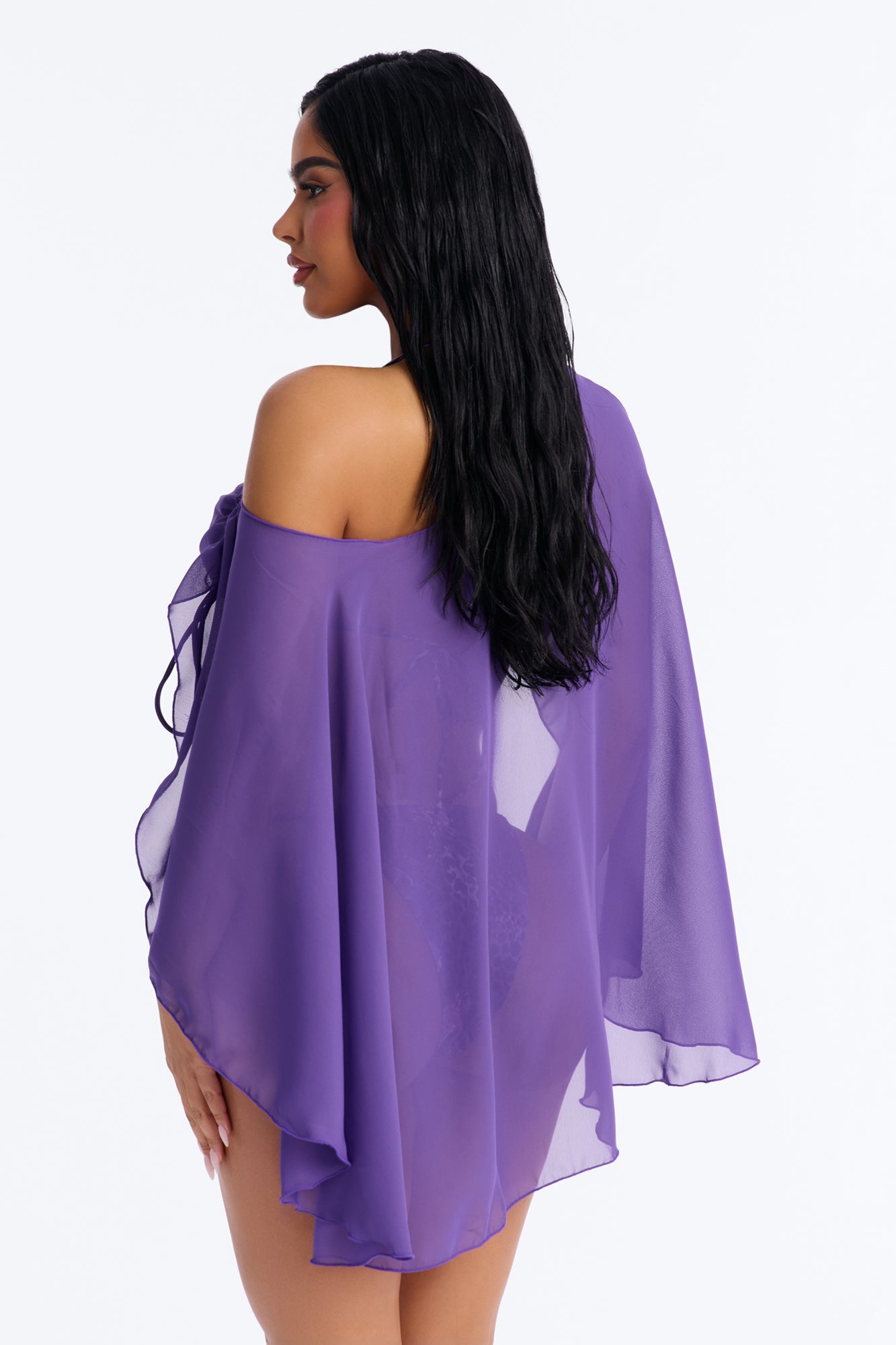 Havana Honey Mesh 3 Piece Bikini Poncho Set - Purple