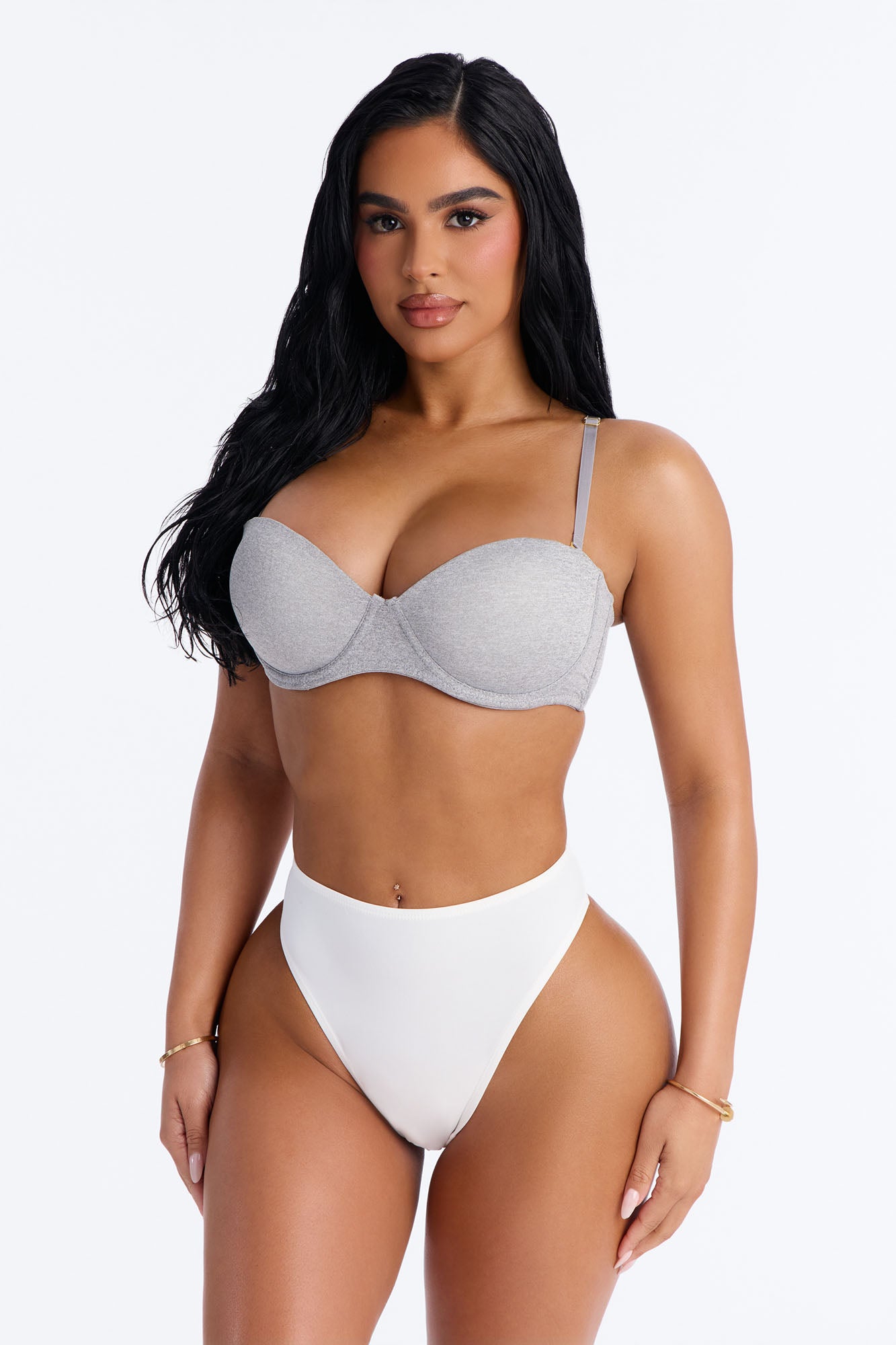 Quick Push Strapless Balconette Bra - Heather Grey