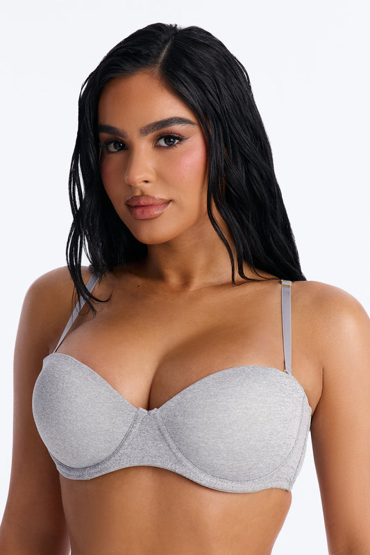 Quick Push Strapless Balconette Bra - Heather Grey