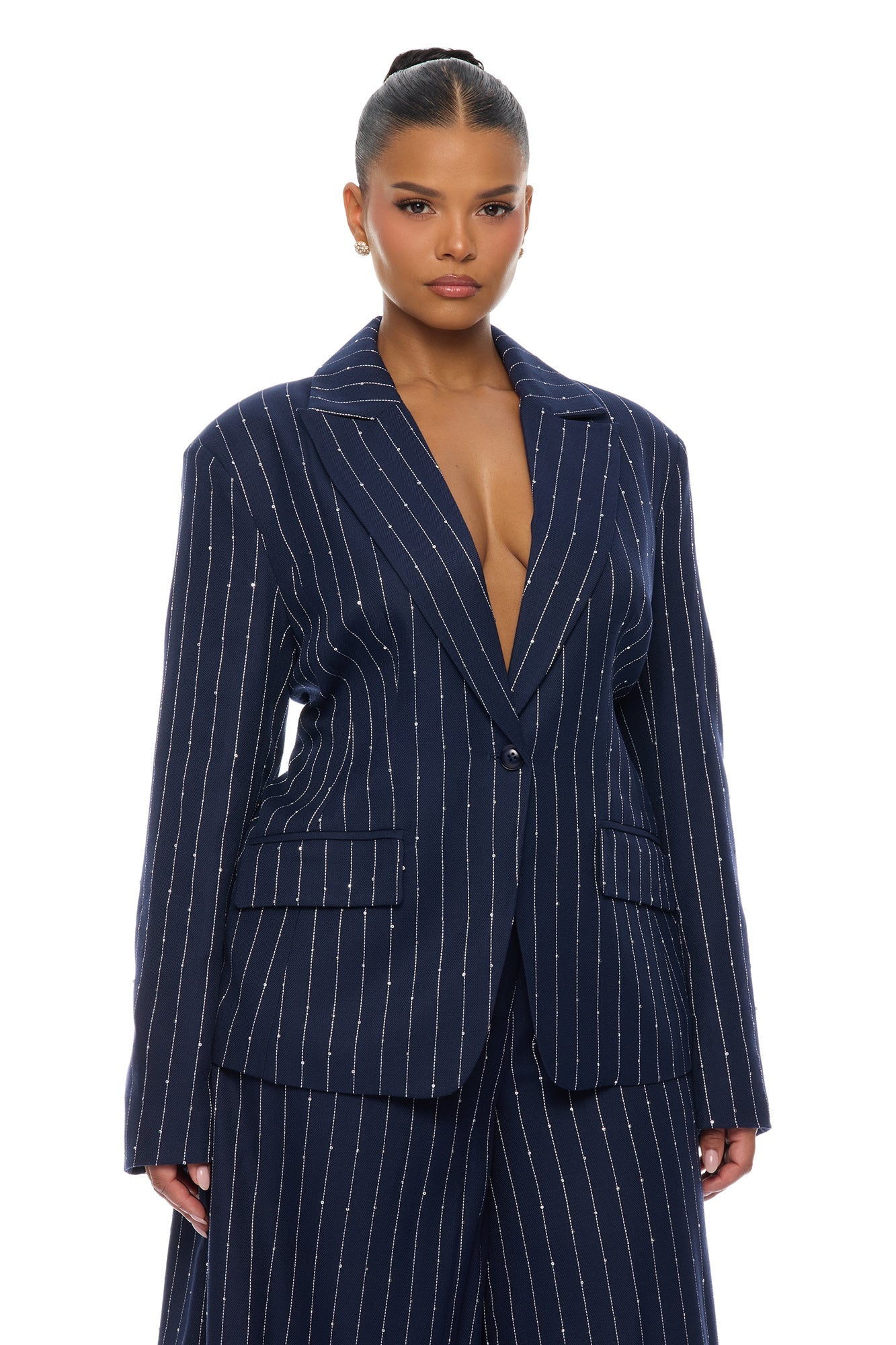 Adyson Embellished Pinstripe Blazer - Navy/combo