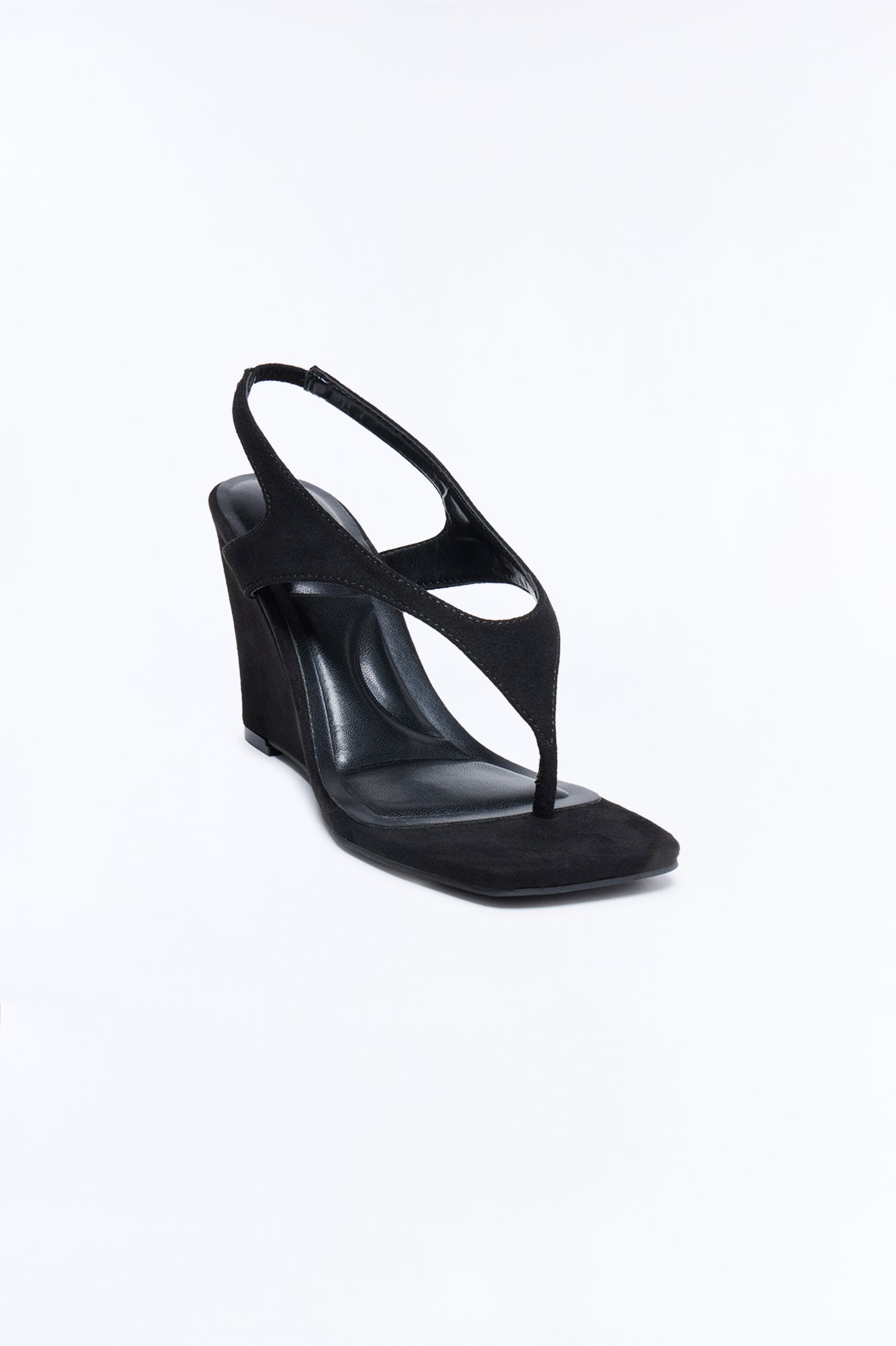 Cabley Suede Slingback Thong Wedges - Black Fashion Nova